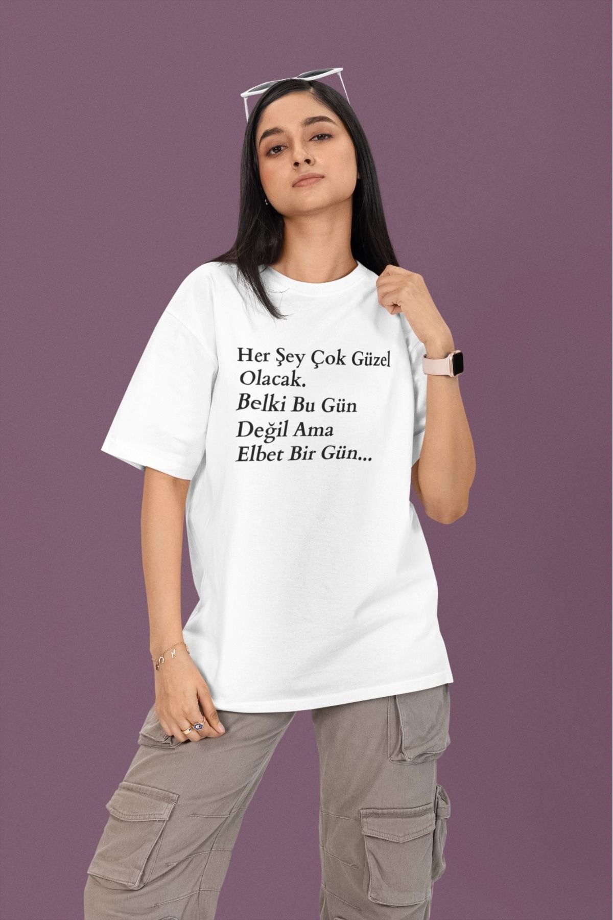 ArtYus Unisex Erkek/Kadın Her Şey Çok Güzel Olacak Renkli Baskılı Oversize %100 Pamuklu T-Shirt