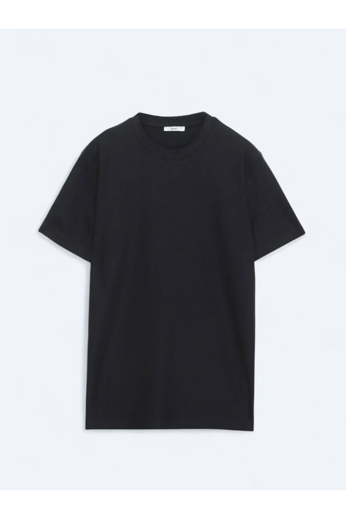 Kip Siyah Bisiklet Yaka %100 Pamuk T-Shirt