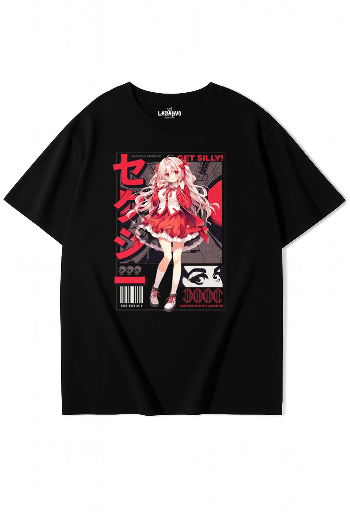 Lasanvo Unisex Oversize Kırmızı Anime Kız Karakter Sokak Stili T-shirt