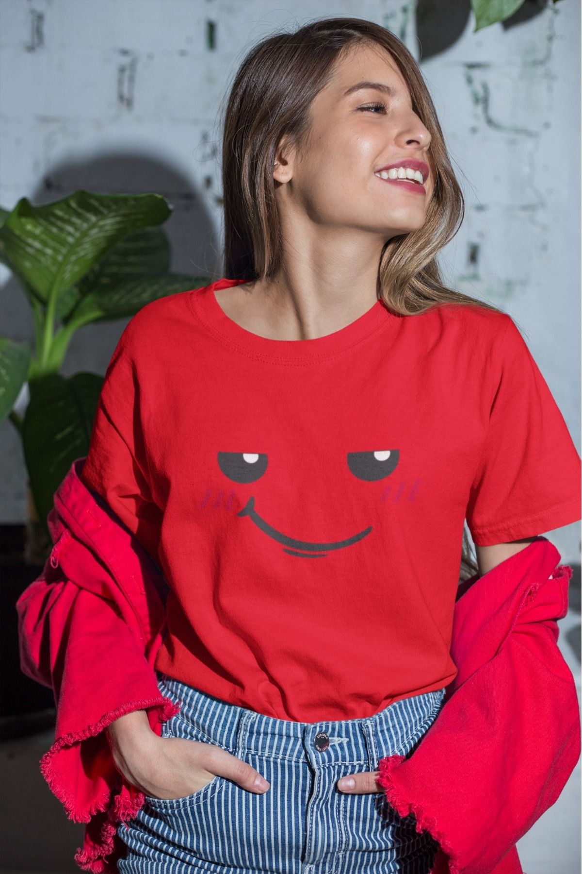 ArtYus Unisex Erkek/Kadın Gülen Yüz Renkli Baskılı Oversize %100 Pamuklu T-Shirt
