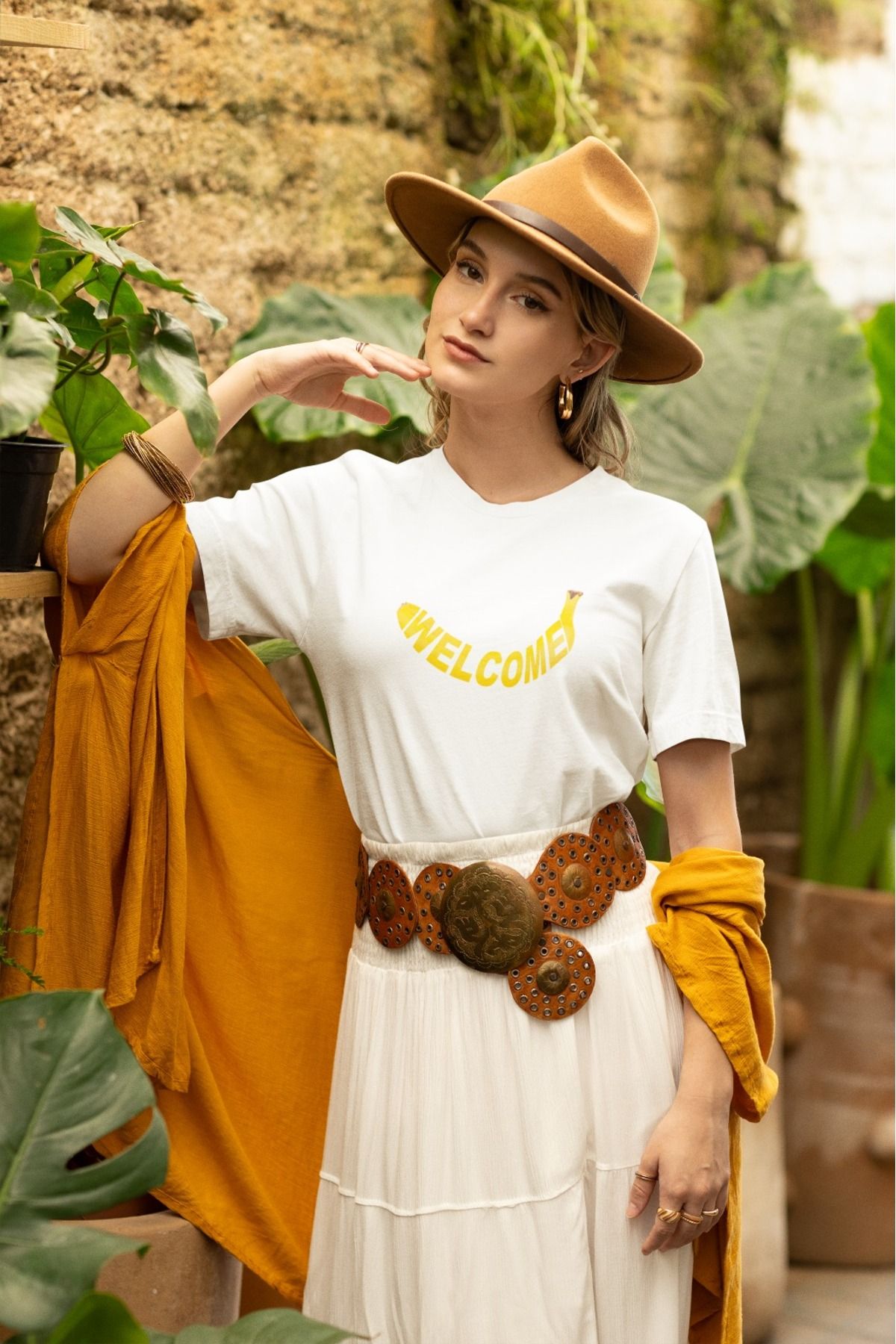 ArtYus Unisex Erkek/Kadın Welcome Muz Baskılı Renkli Baskılı Oversize %100 Pamuklu T-Shirt