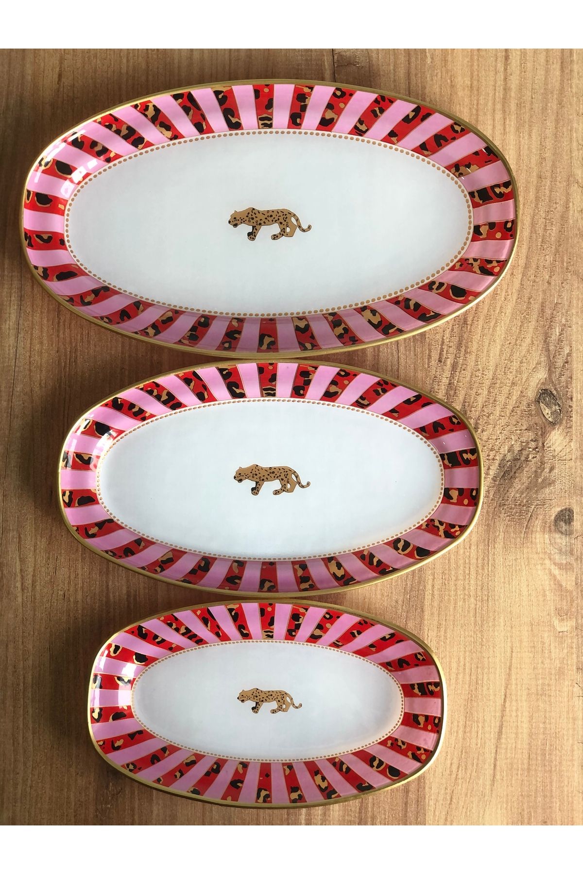 B&M-Presentation Patterned Plain Edge Boat Plate Set of 3 4