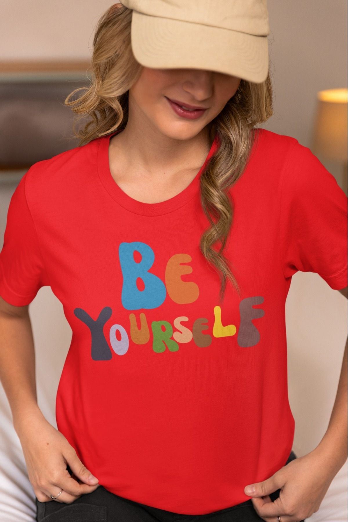 ArtYus Unisex Erkek/Kadın Be Yourself Baskılı Renkli Baskılı Oversize %100 Pamuklu T-Shirt