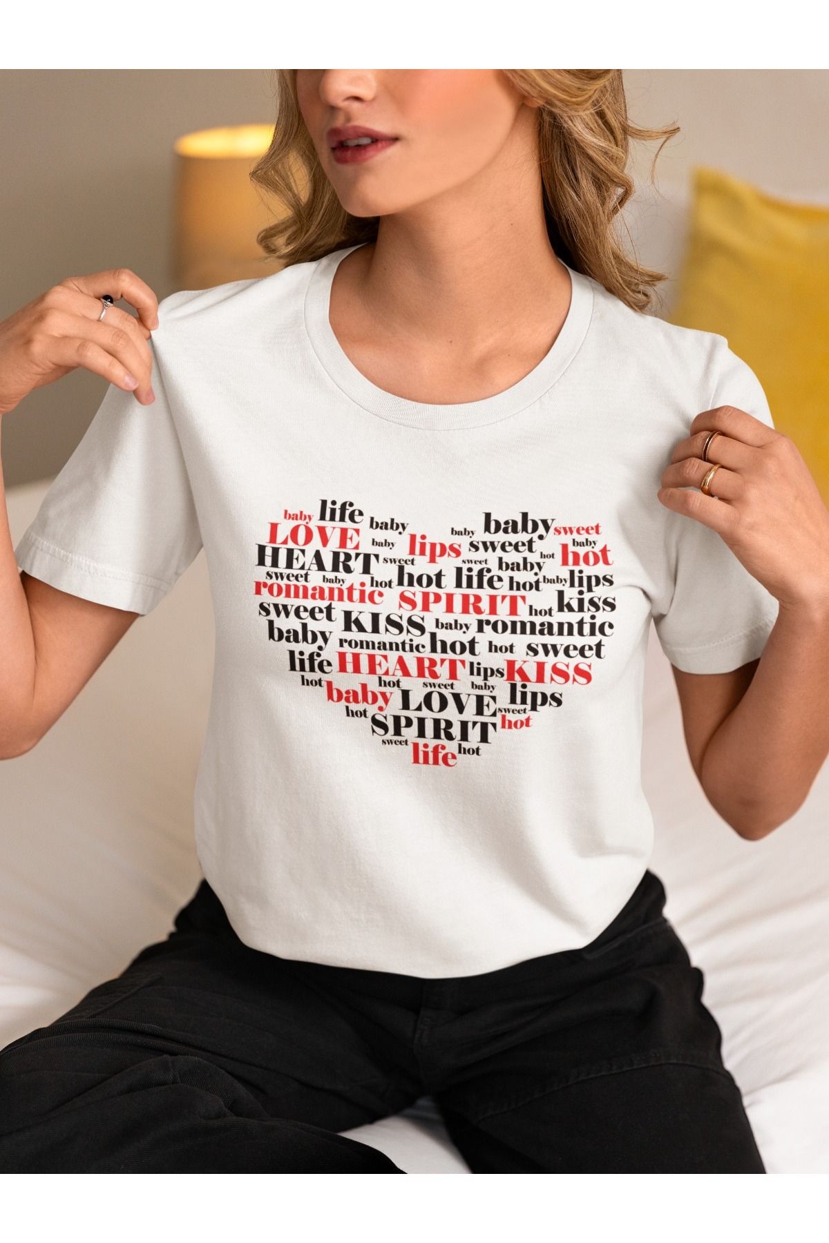 ArtYus Unisex Erkek/Kadın Yazılı Kalp Renkli Baskılı Oversize %100 Pamuklu T-Shirt