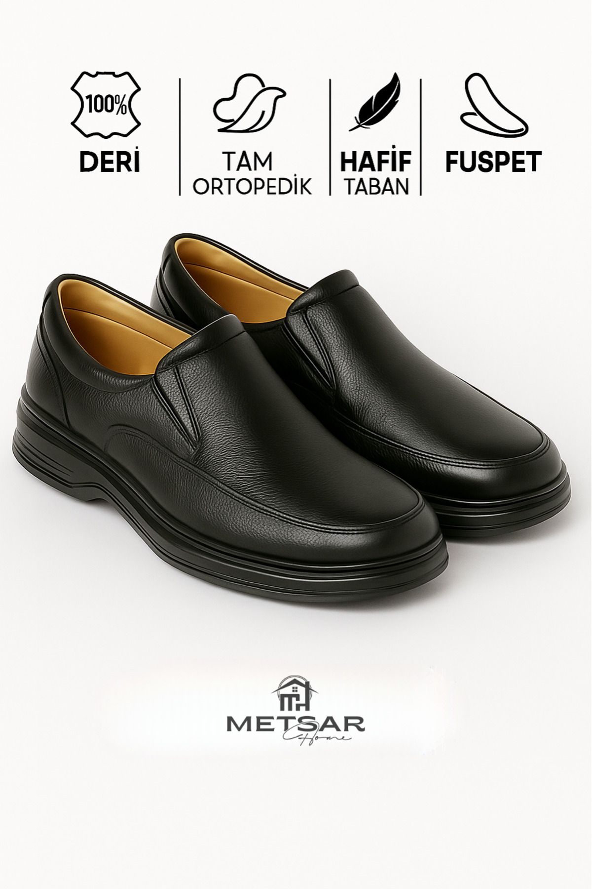 Metsar Home %100 Hakiki Deri Ultra Hafif Ortopedik Klasik Baba Ayakkabısı