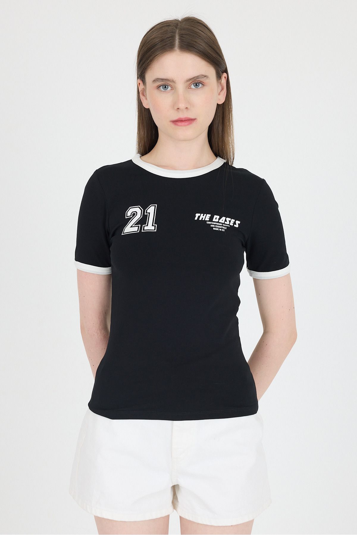 Rays Siyah Ribanalı Yazı Baskılı Slim Fit Tişört 5981