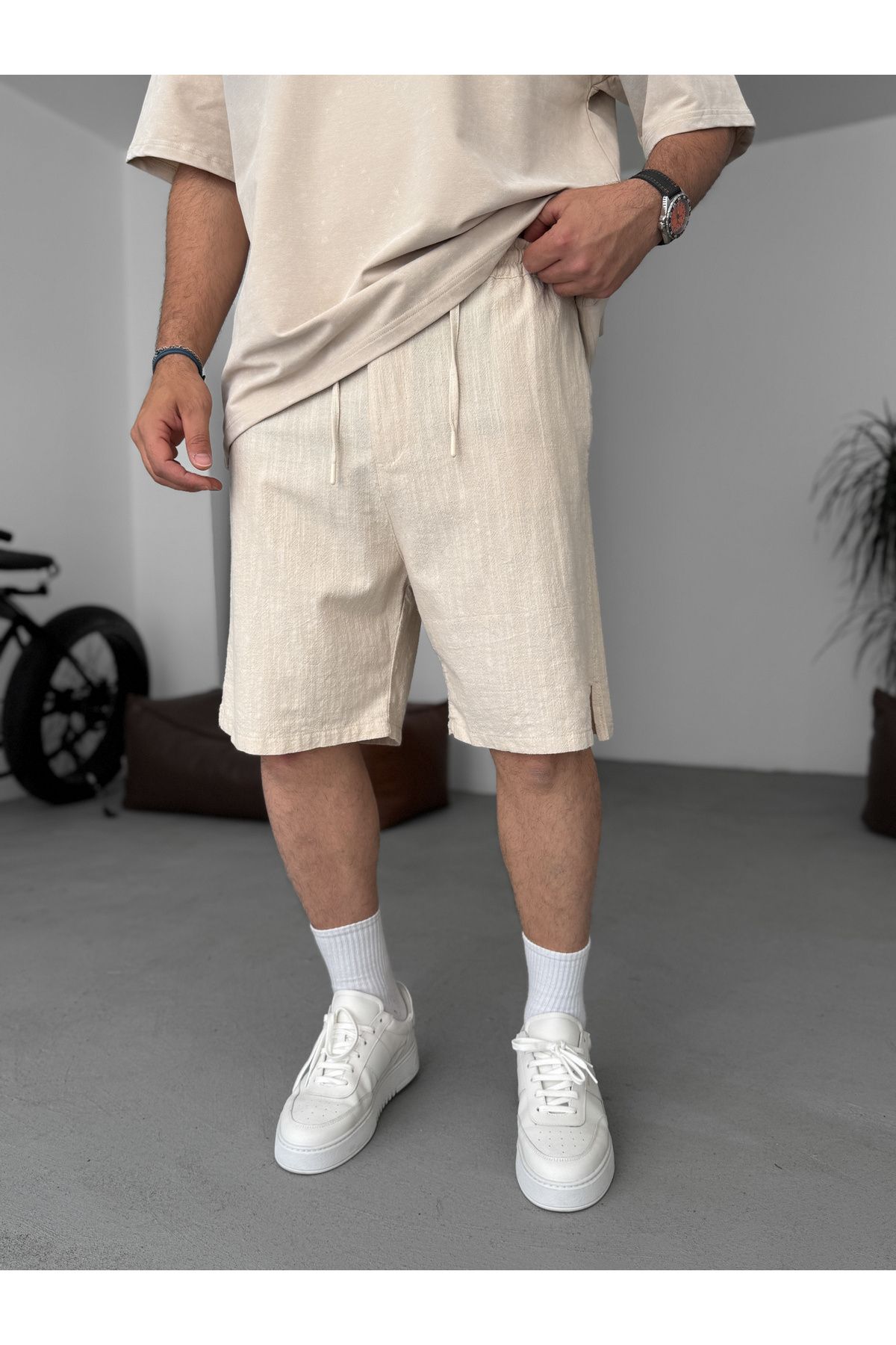 BYBASICMAN Bej Basic Dokulu Şort G-5433/15