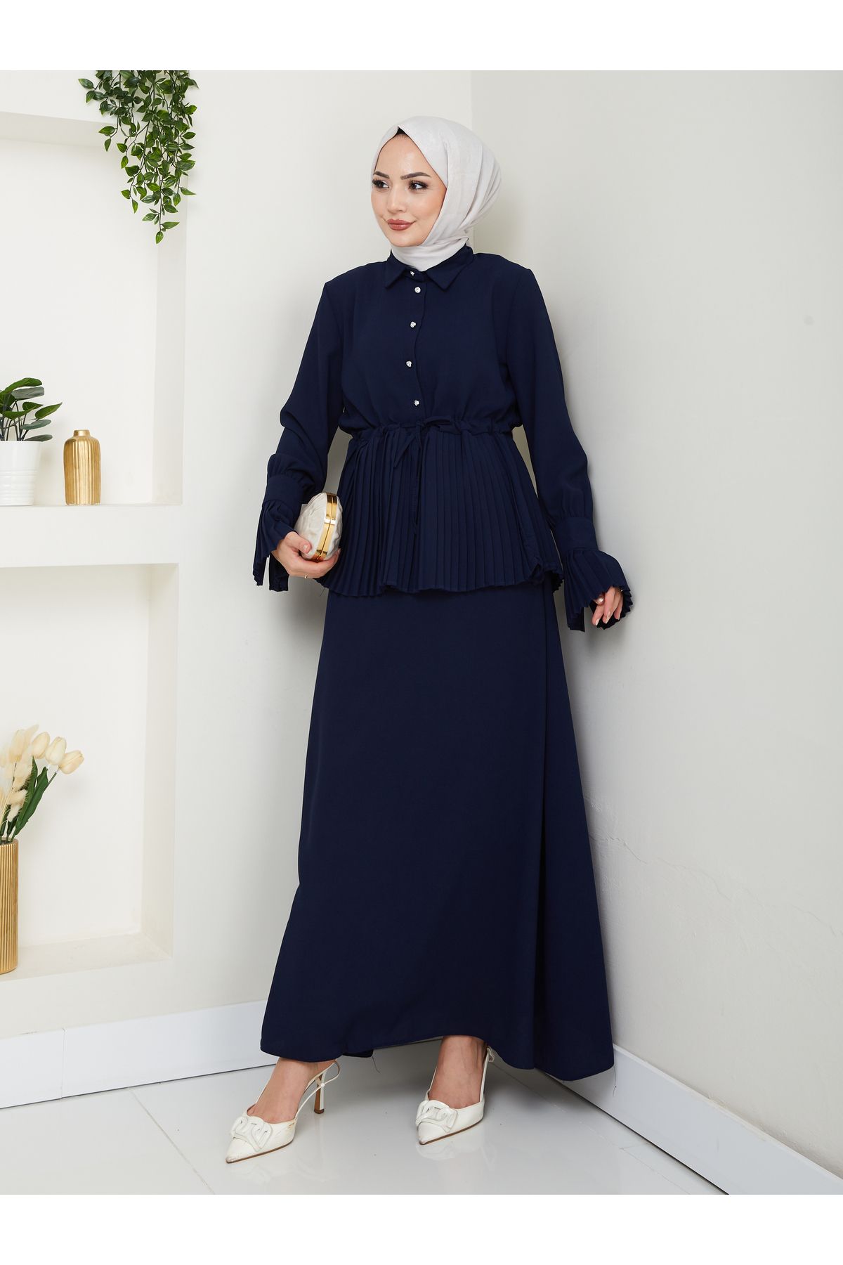 EFSUN MODA ETEKLI PİLİSELİ DETAYLI TESETTÜR TAKIM