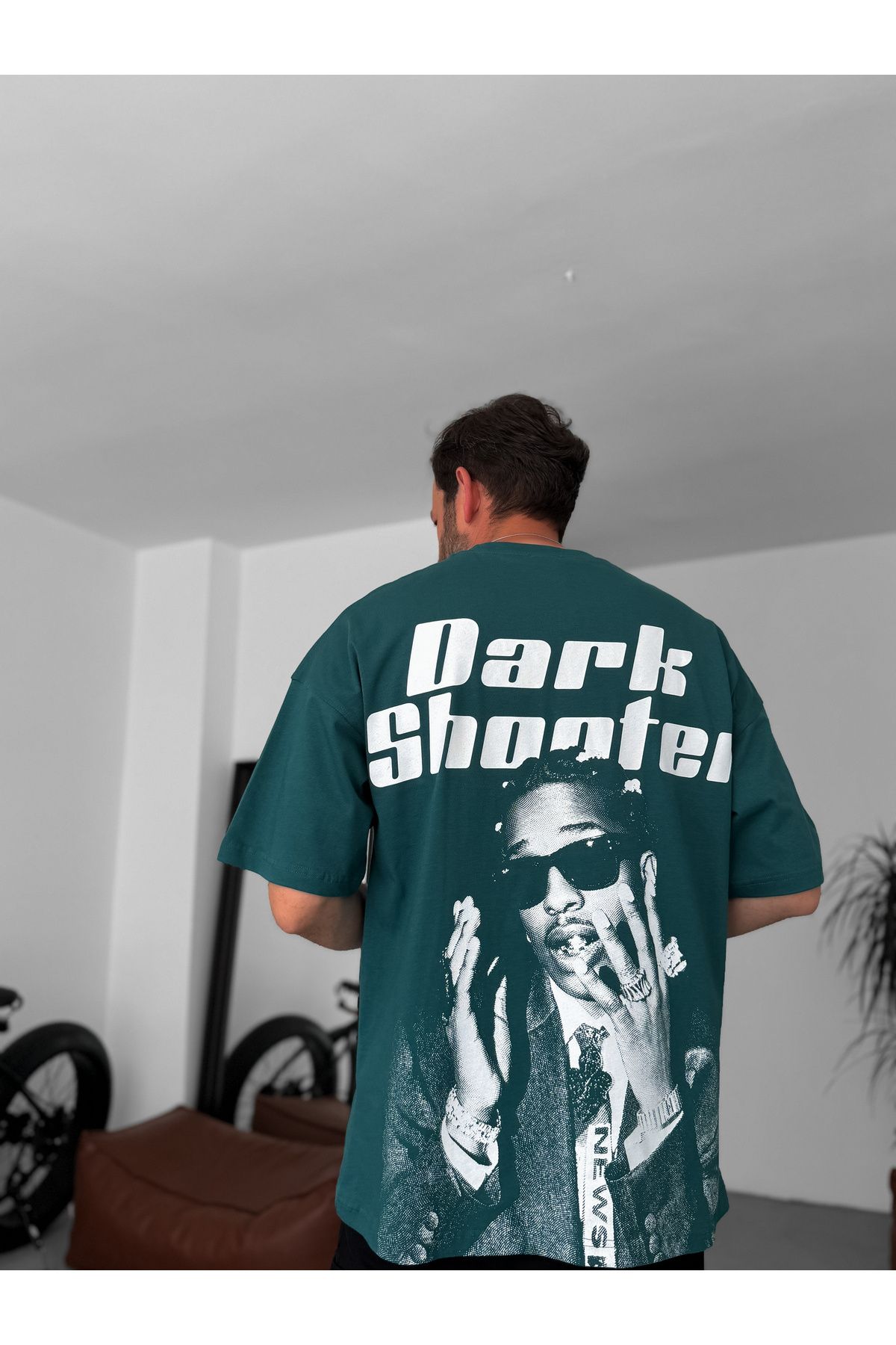 BYBASICMAN Koyu Yeşil Dark Shooter Baskılı Oversize T-Shirt JJ-240