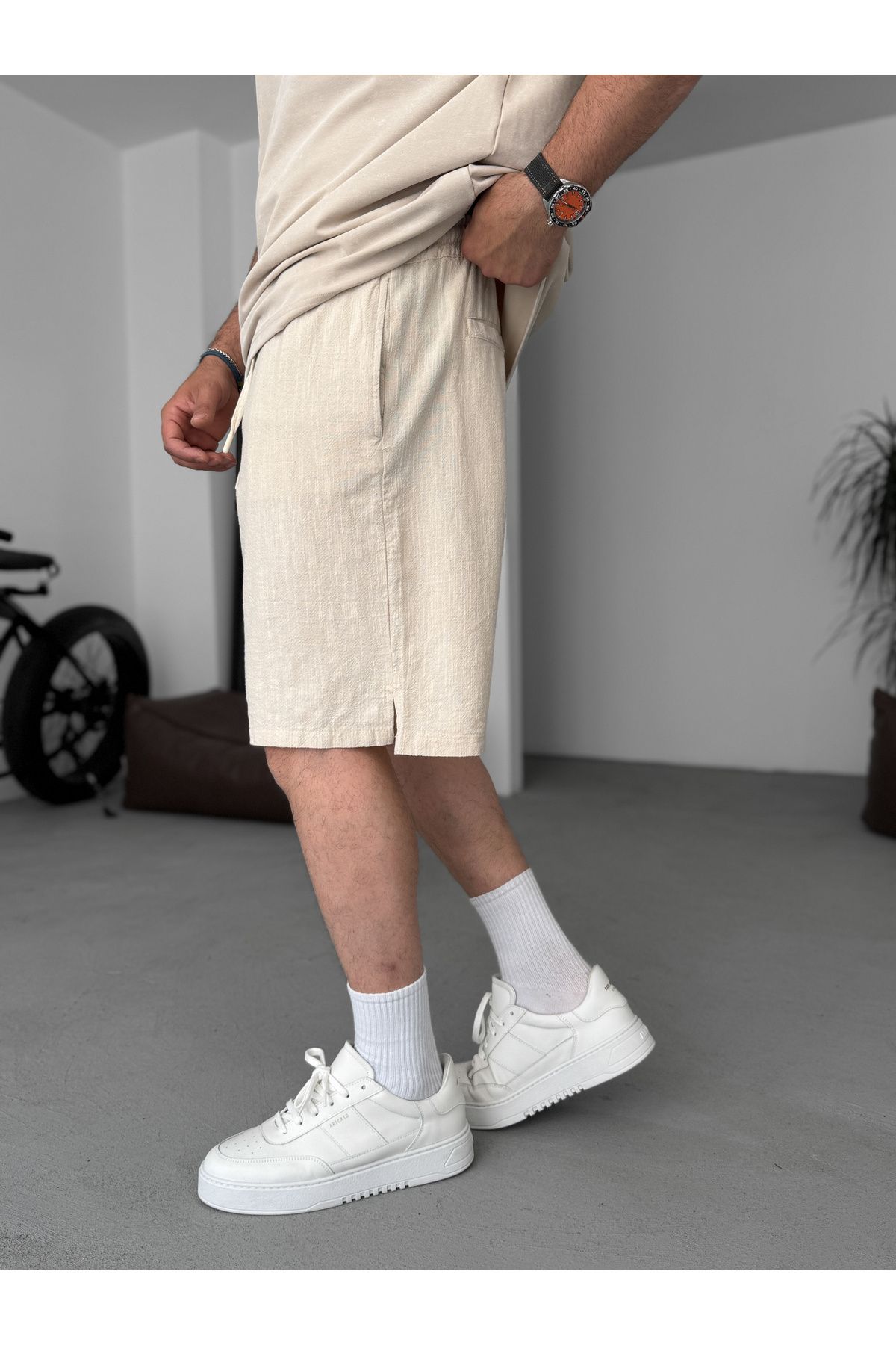 BYBASICMAN-Beige Basic Textured Shorts G-5433/15 6