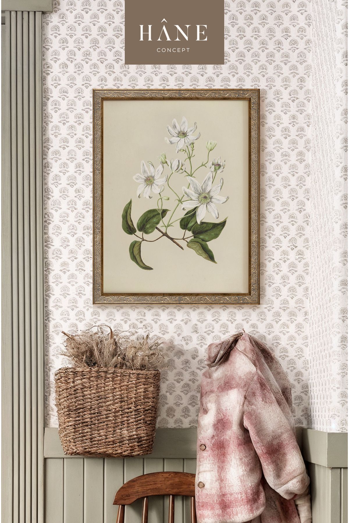 Hane Concept Vintage Çerçeveli Botanik Çiçek Tablo – Dokulu Sanat Kağıdı Baskı, Hâne Concept Özel Tasarım