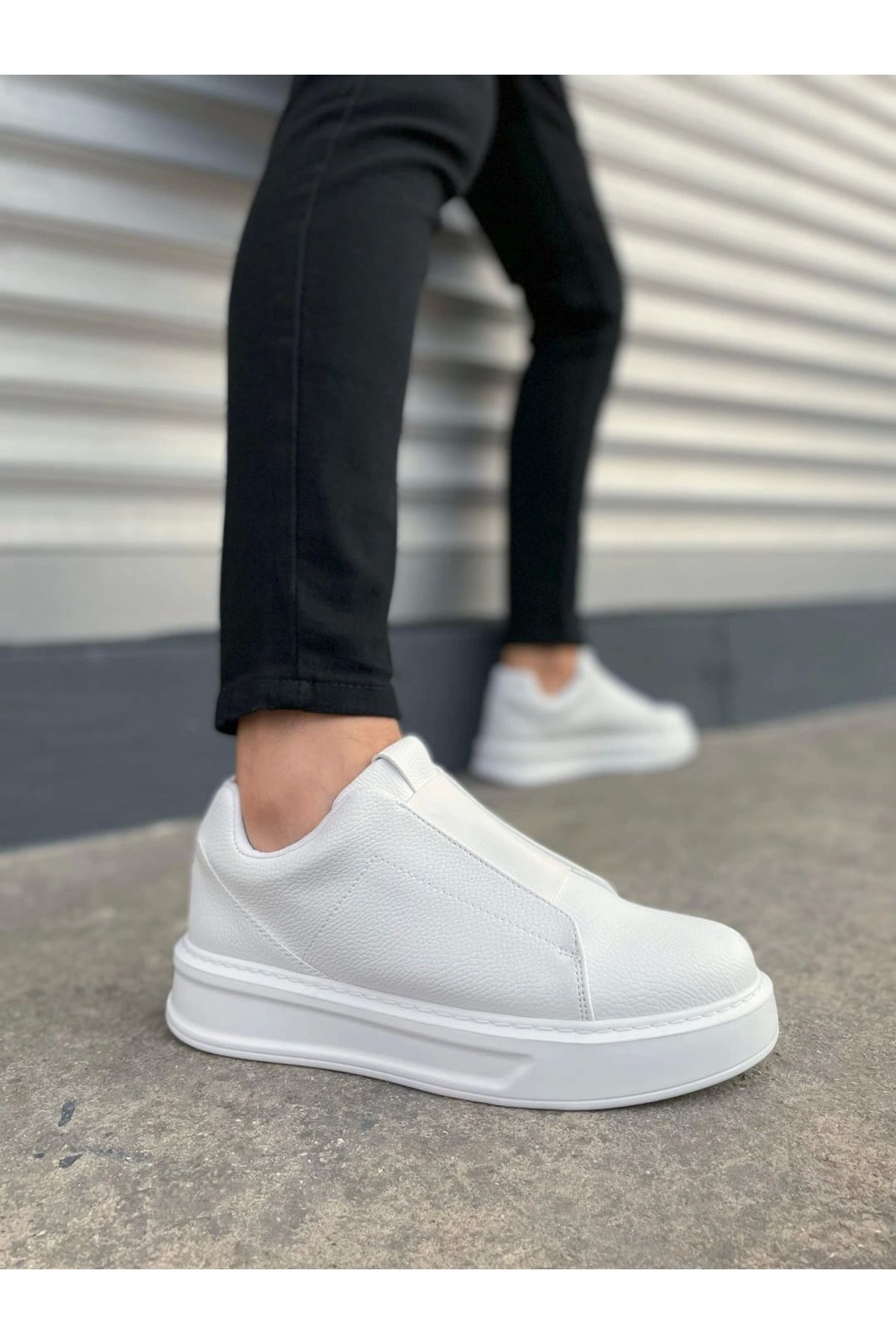 Joy Ayakkabı JY007 Alba Bağcıksız Cilt Erkek Günlük Sneaker Ayakkabı CBT Beyaz