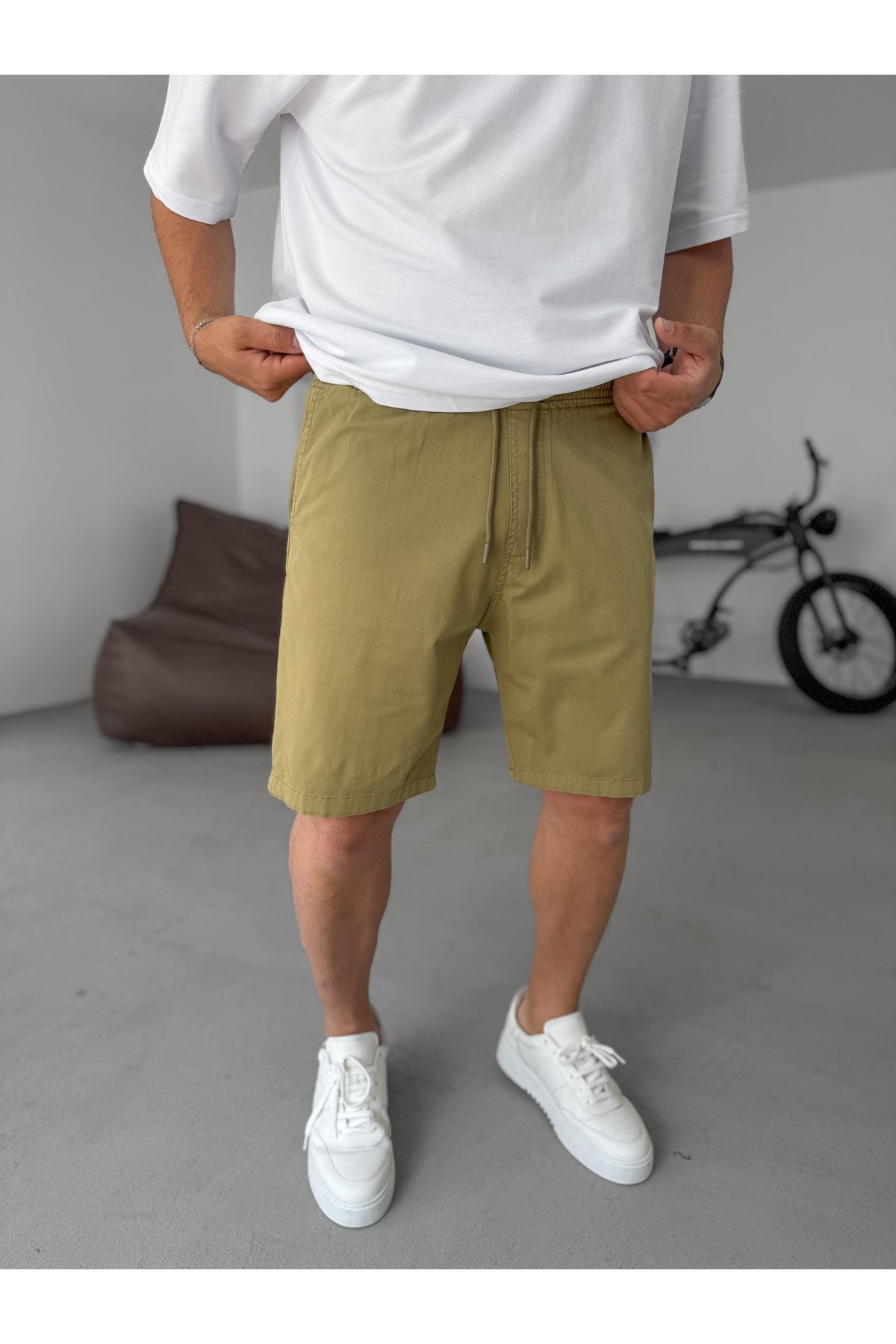 BYBASICMAN-Light Khaki Gabardine Slim Basic Shorts Yp-5011/3023 4
