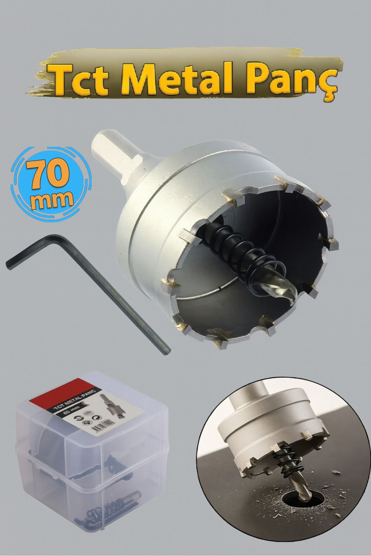 CMC Tools Tct Metal Delme Panç 70 mm Metal Demir Testeresi Açma Delik Adaptörlü
