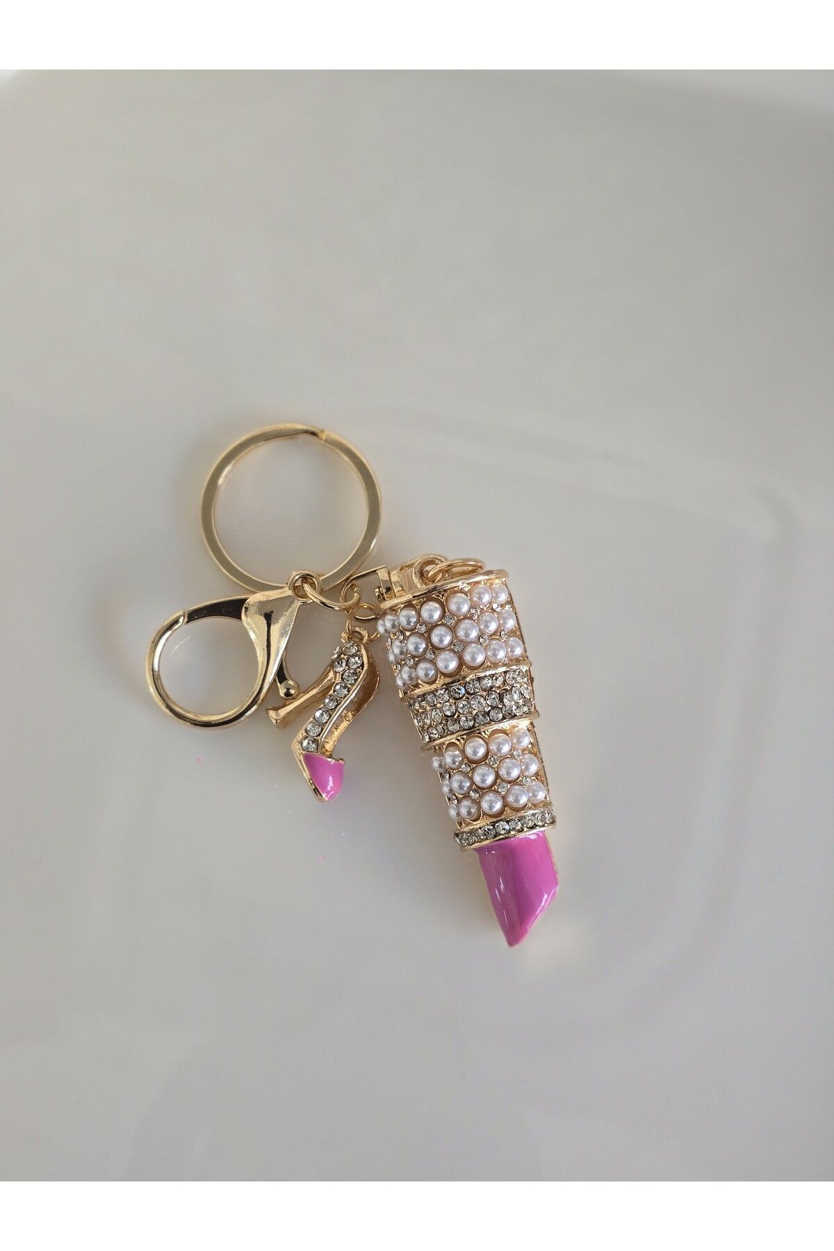 DEMİR ACCESORİES Pembe Ruj Topuklu Ayakkabı Charmlı Anahtarlık