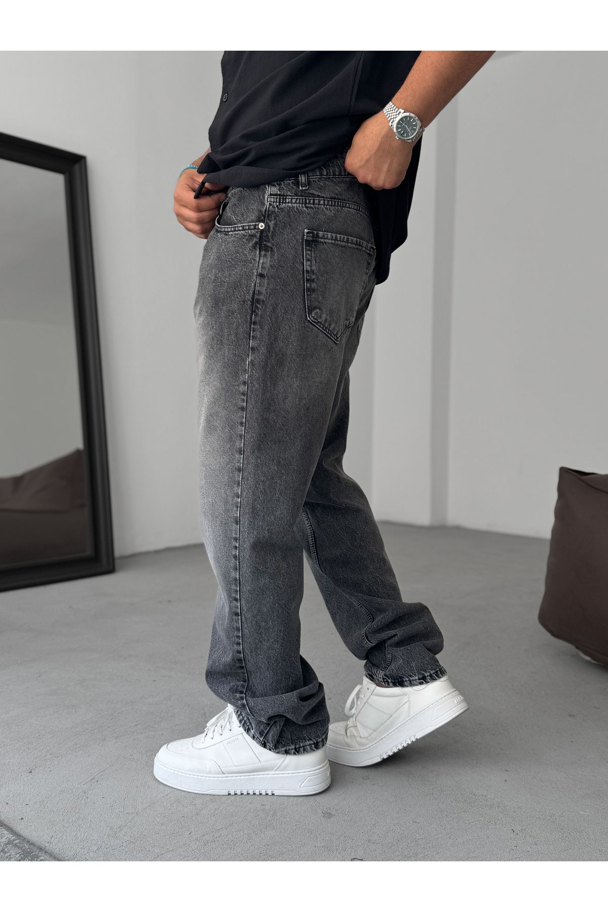BYBASICMAN-Gray Washed Baggy Jean Ke-449 4