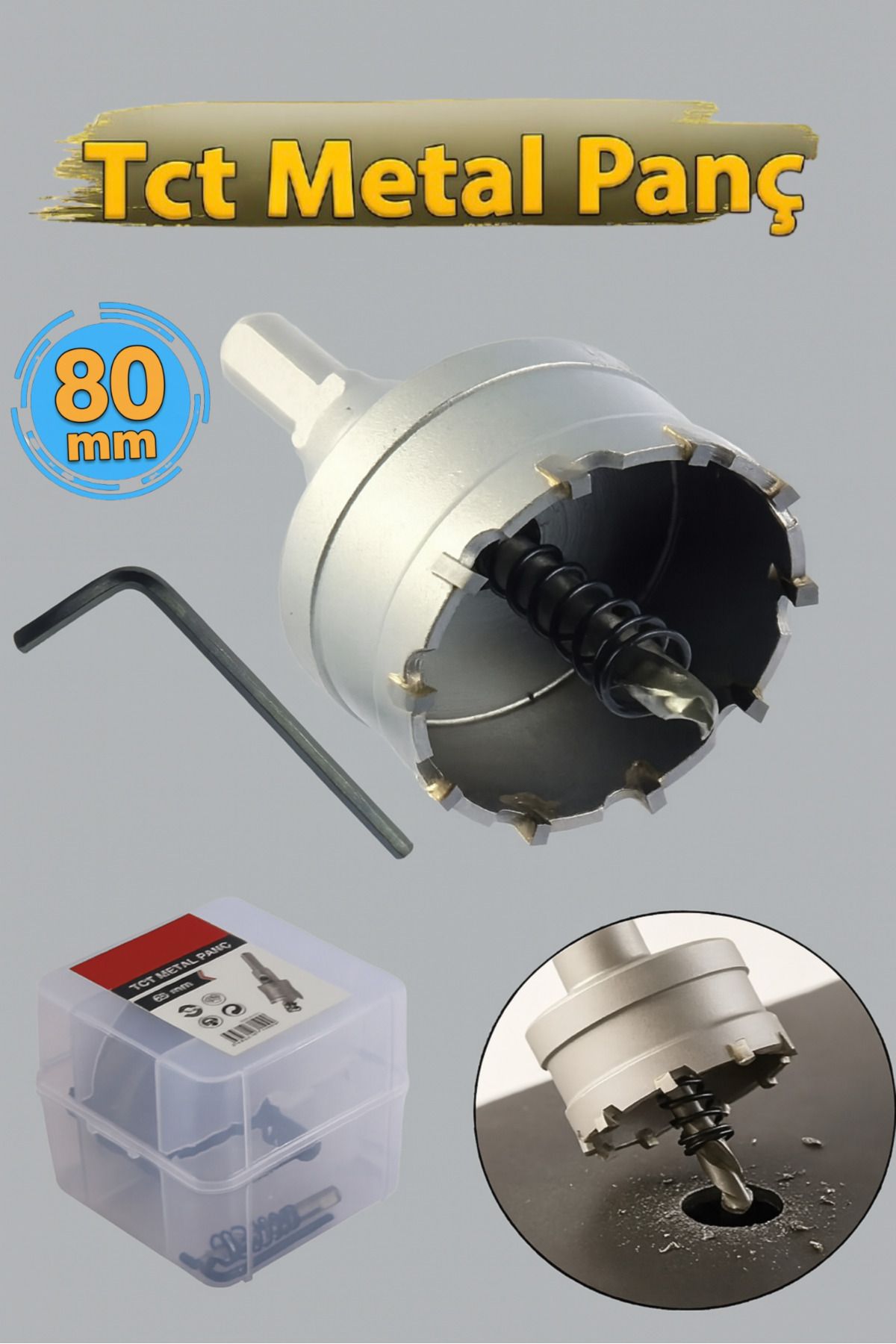 CMC Tools Tct Metal Delme Panç 80 mm Metal Demir Testeresi Açma Delik Adaptörlü