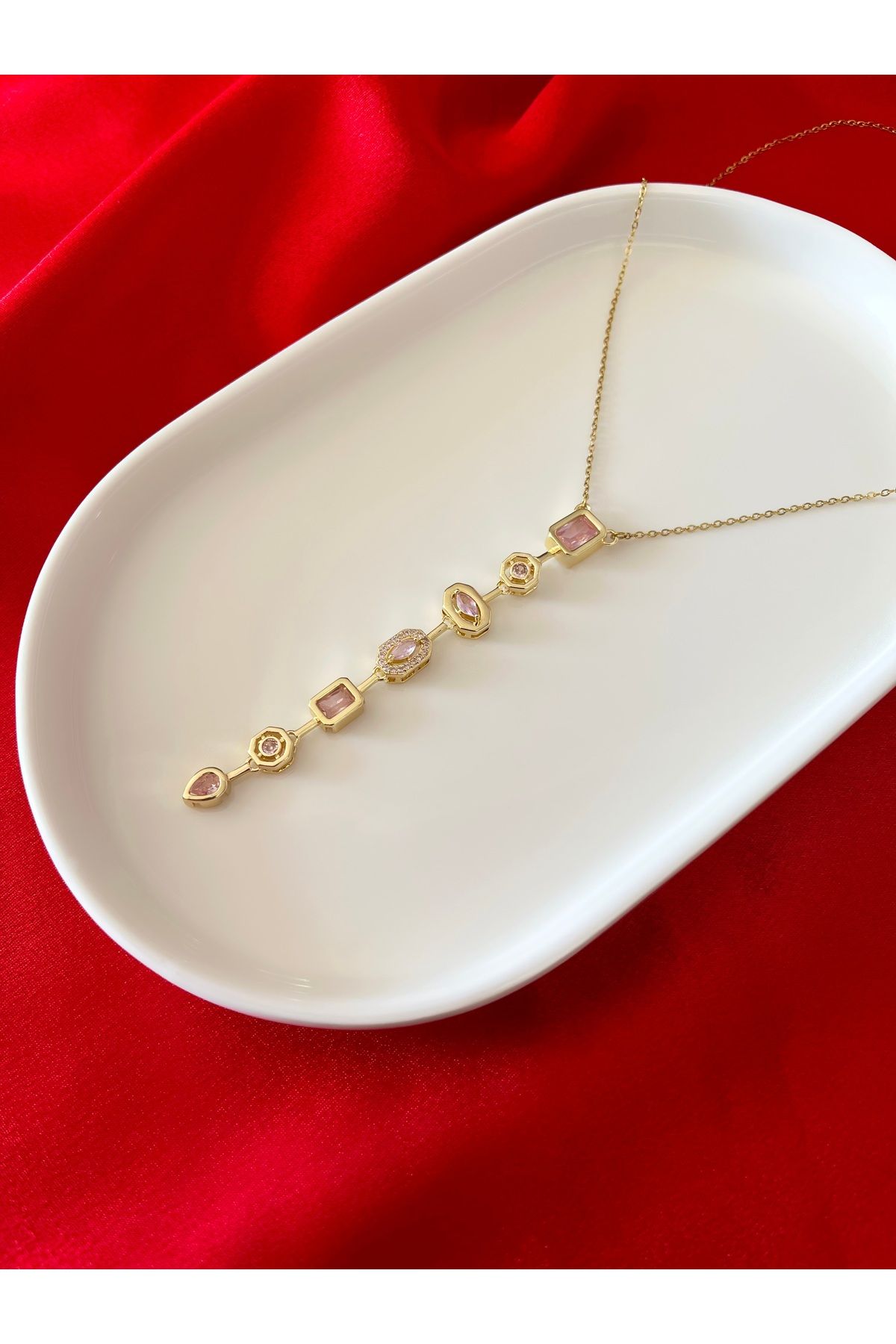 Butik Pembe Gold Çelik Y Kolye
