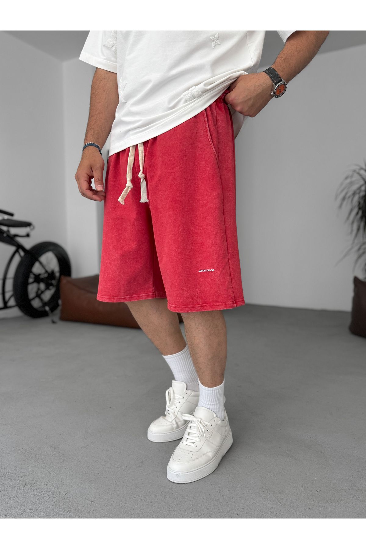 BYBASICMAN Kırmızı Yıkamalı Basic Şort JJ-92