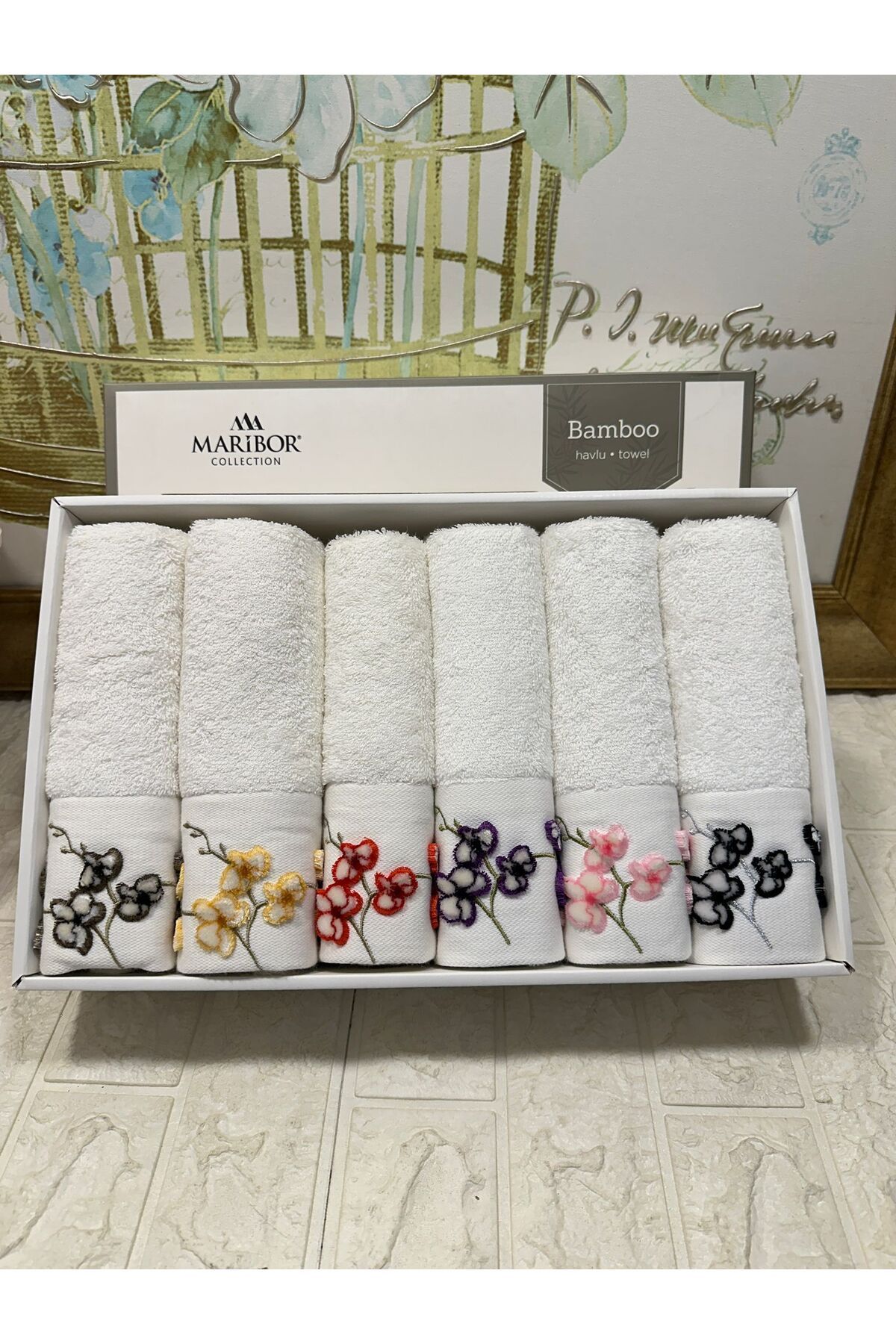 MARİBOR HOME Lazer Kesim Nakışlı Bambu Havlu 6 Ad. (50X90)