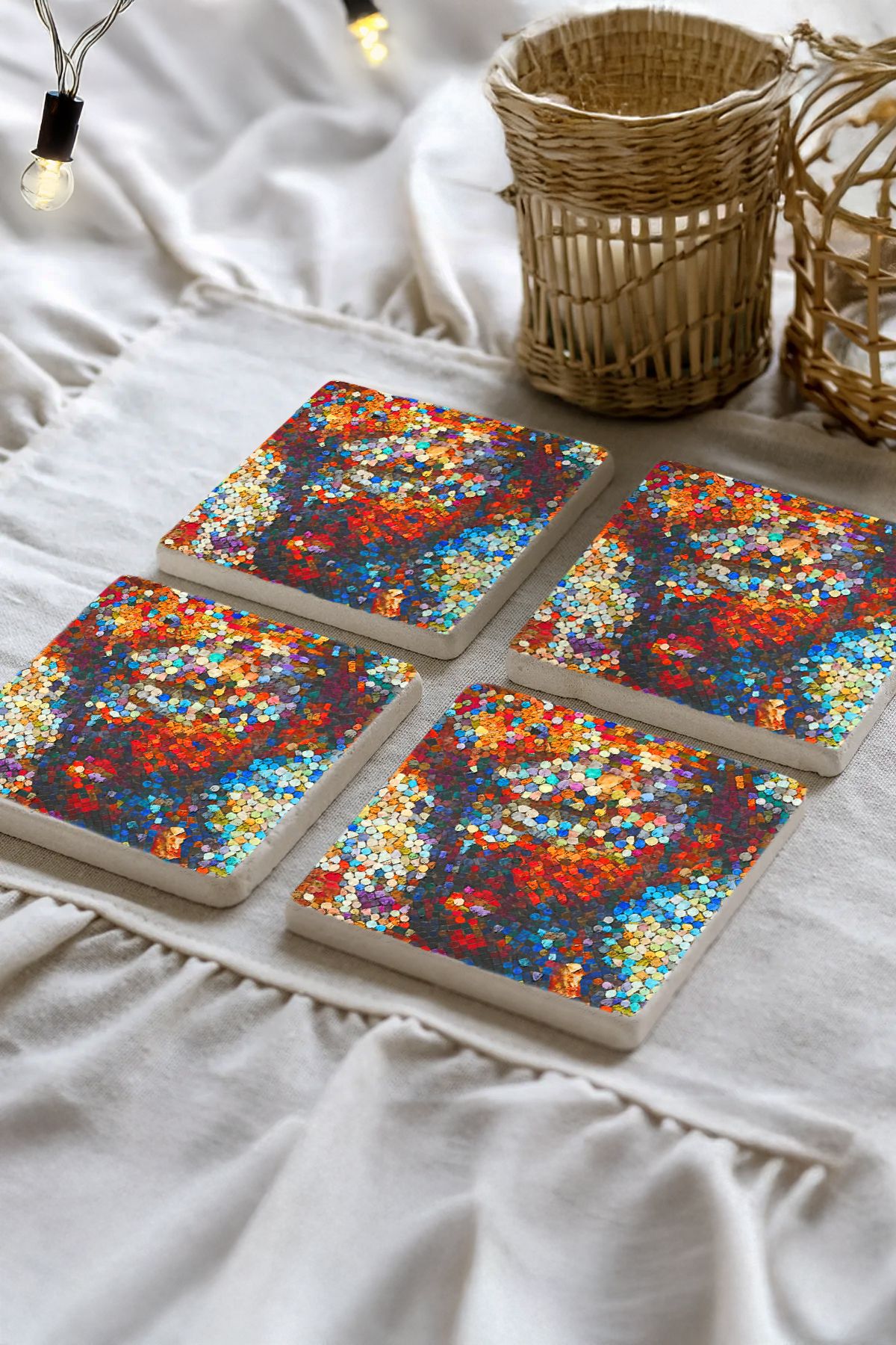 Sionar Giuletta Desenleri Taş Traverten Fincan Bardak Altlığı 4'lü Set 10x10x1cm