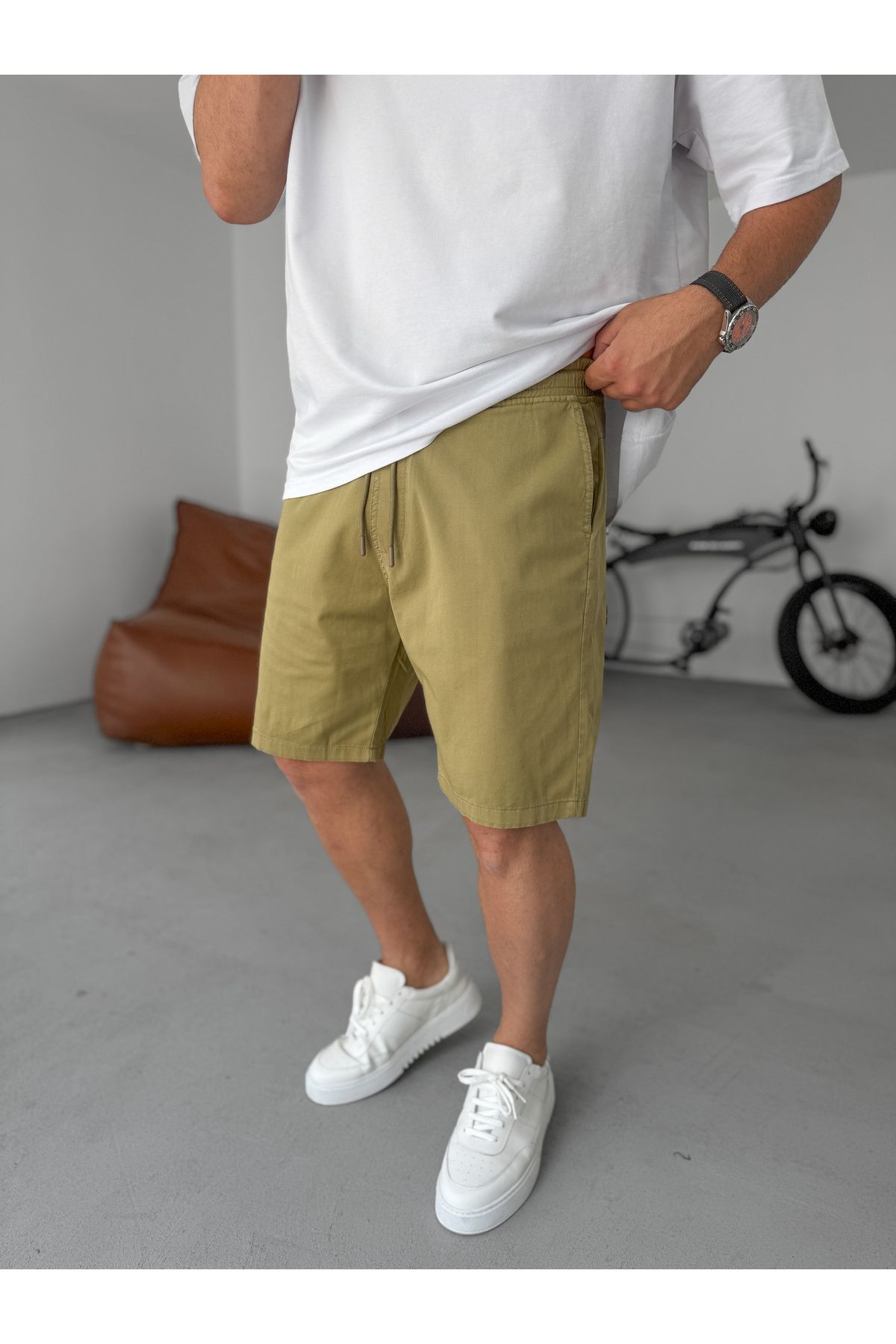 BYBASICMAN-Light Khaki Gabardine Slim Basic Shorts Yp-5011/3023 3