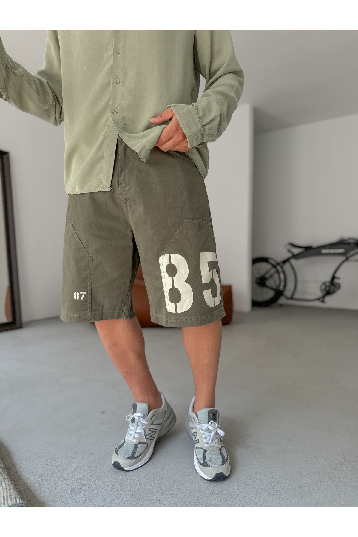 BYBASICMAN Haki 85 Baskılı Şort C-2437