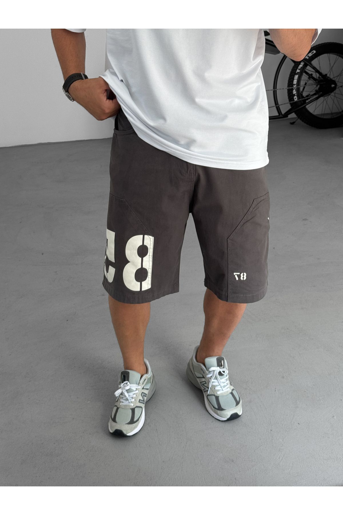 BYBASICMAN Füme 85 Baskılı Şort C-2437