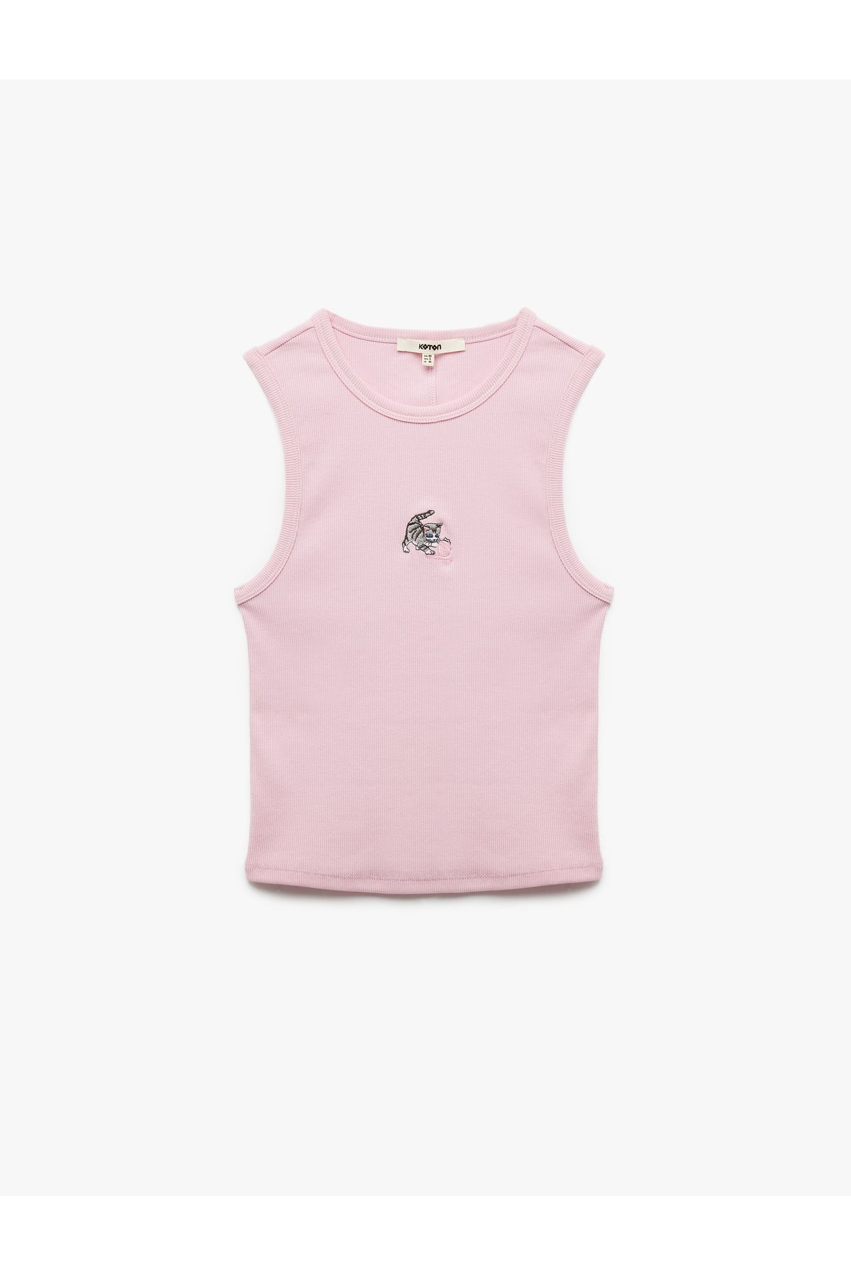 Koton Slim Fit Pamuklu Kedi Nakış Detaylı Bisiklet Yaka Atlet