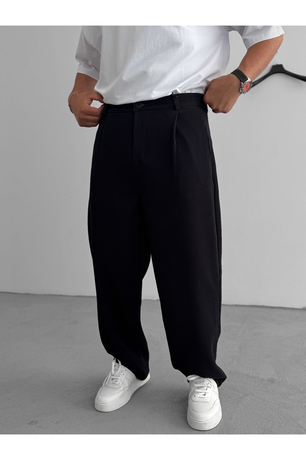 BYBASICMAN Siyah Likralı Fitilli Baggy Pantolon C-06