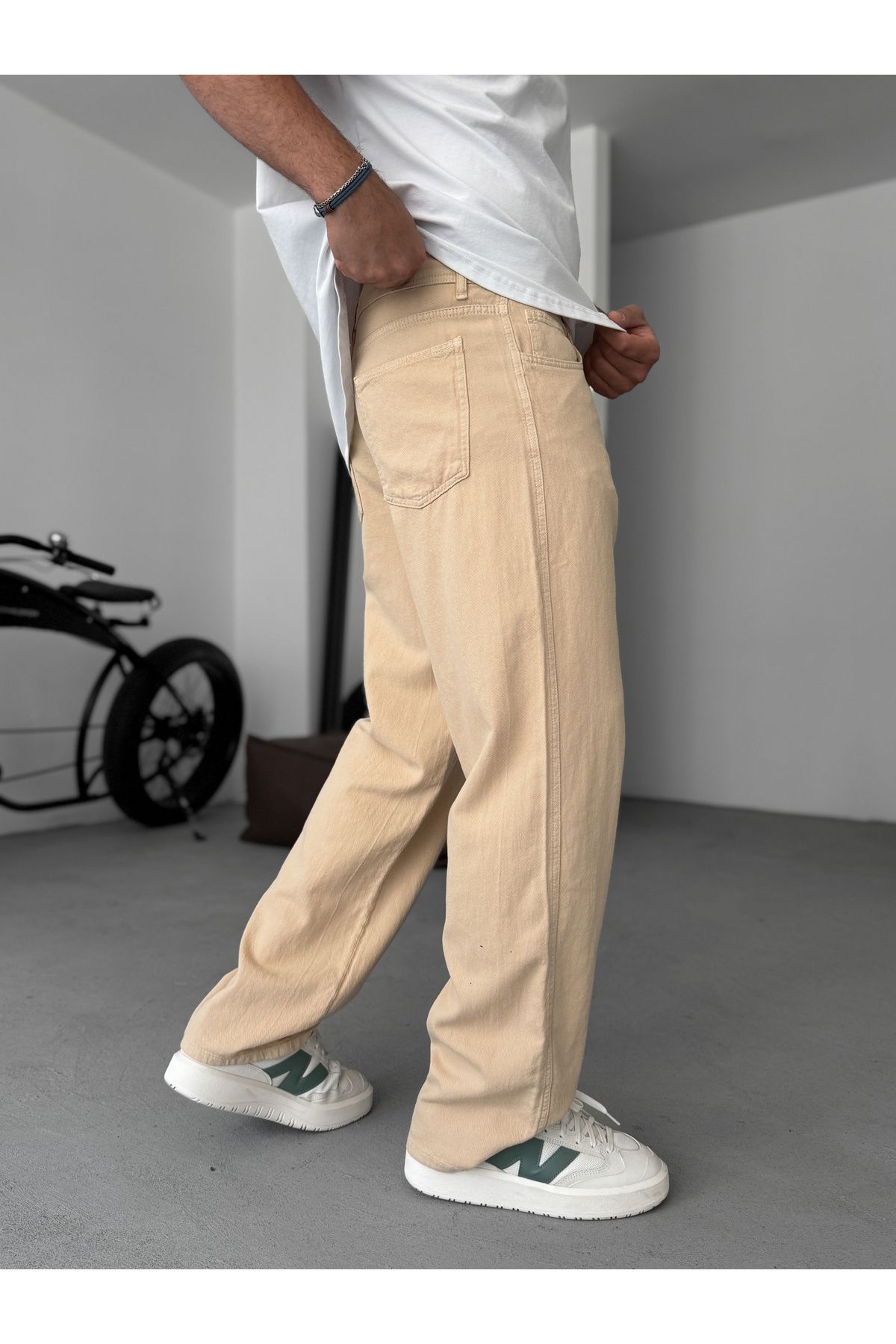 BYBASICMAN-Beige Textured Basic Baggy Trousers Res-1076 4