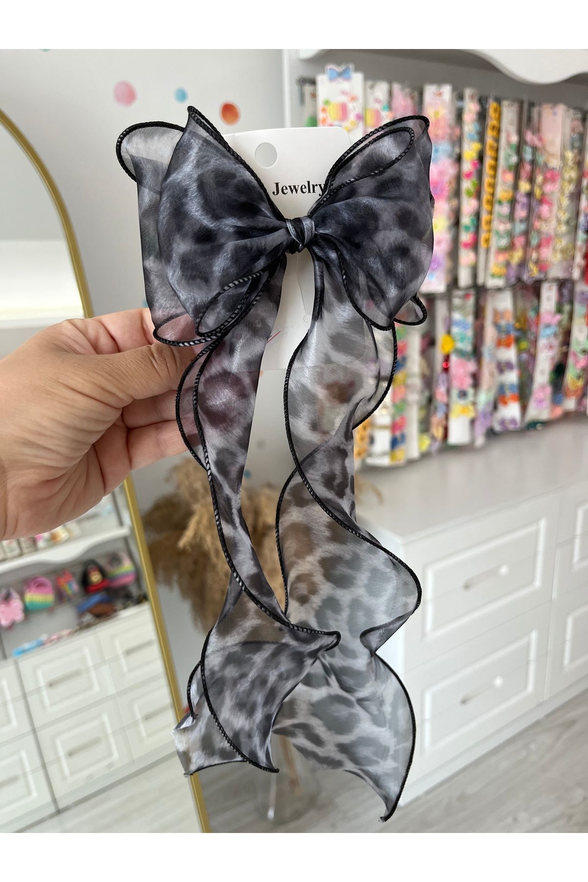 pempem bandana kız bebek/çocuk leopar desenli sallantılı otomatik toka