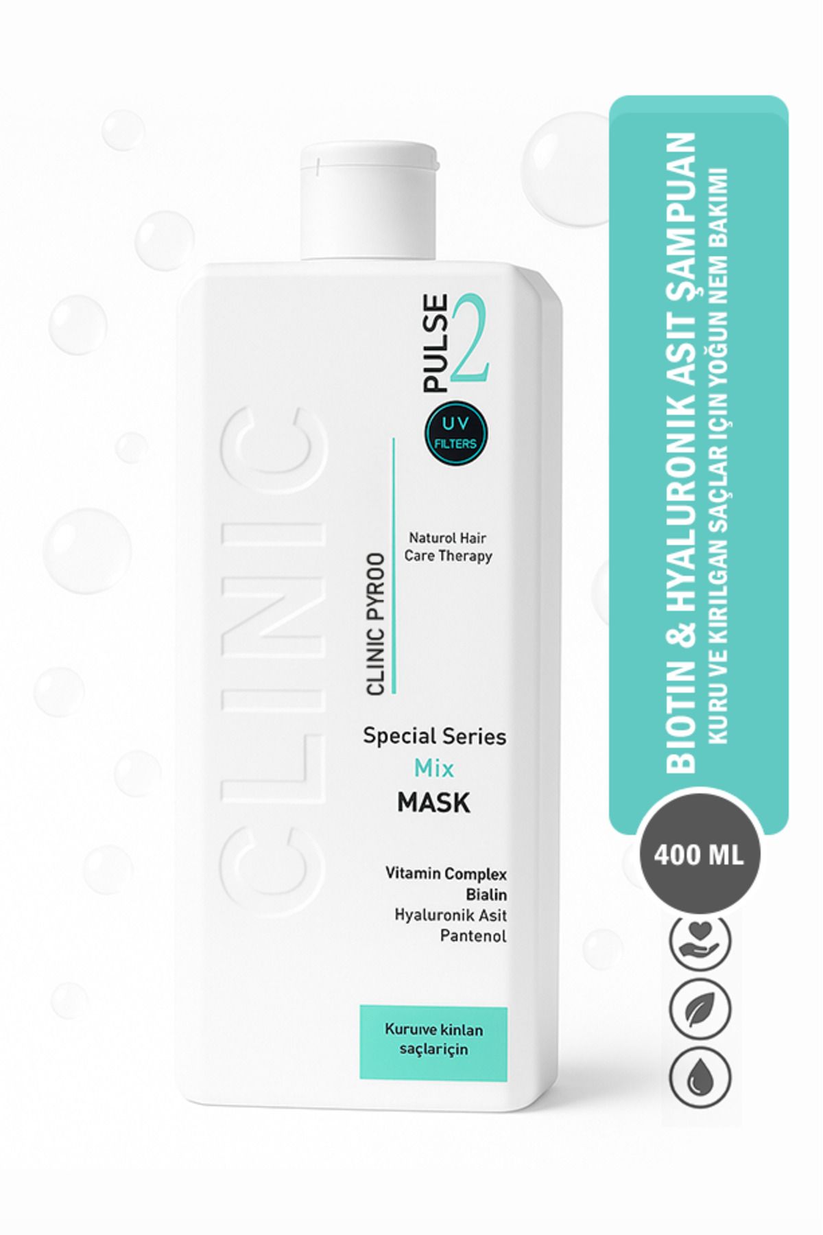 CLINIC PYROO Kuru Ve Kırılgan Saçlar Için Yoğun Nem Bakım Maskesi - Biotin & Hyaluronik Asit - No:2 - 400 ml