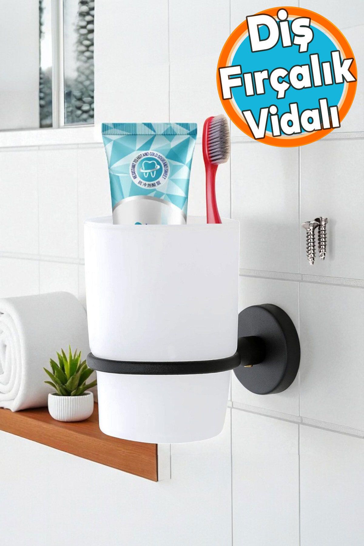 NZB Diş Fırçalık Banyo Diş Fırçası Kabı Kutusu Vidalı Siyah