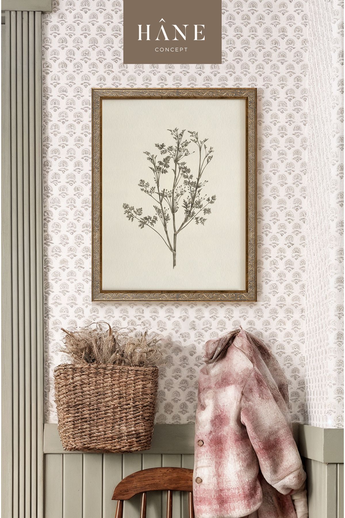 Hane Concept Vintage Çerçeveli Bitki Posteri, Çiftlik Evi Tarzı Tablo, Dokulu Sanat Kağıdı Baskı, Hane Concept