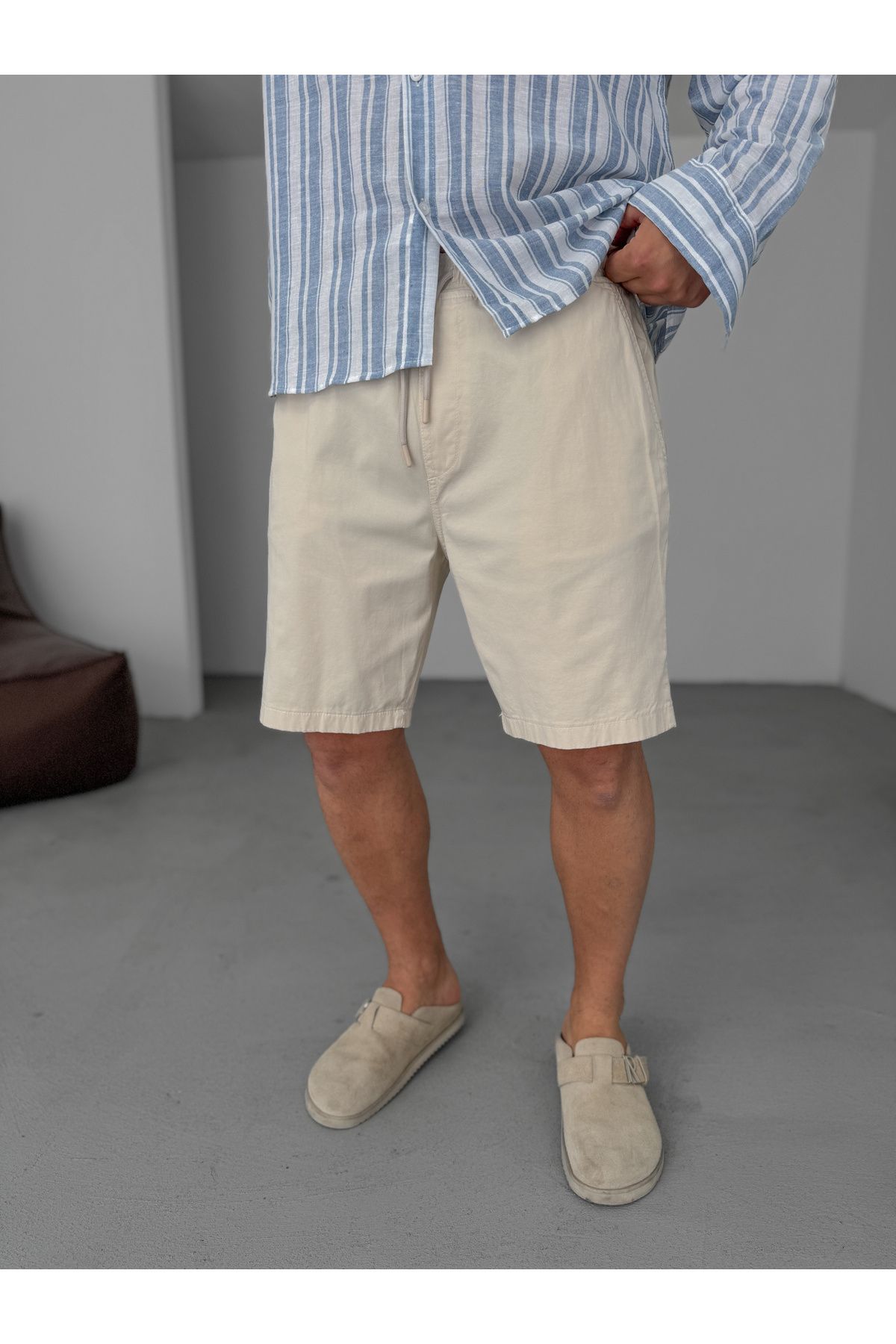 BYBASICMAN Bej Gabardin İnce Basic Şort YP-5011/3023