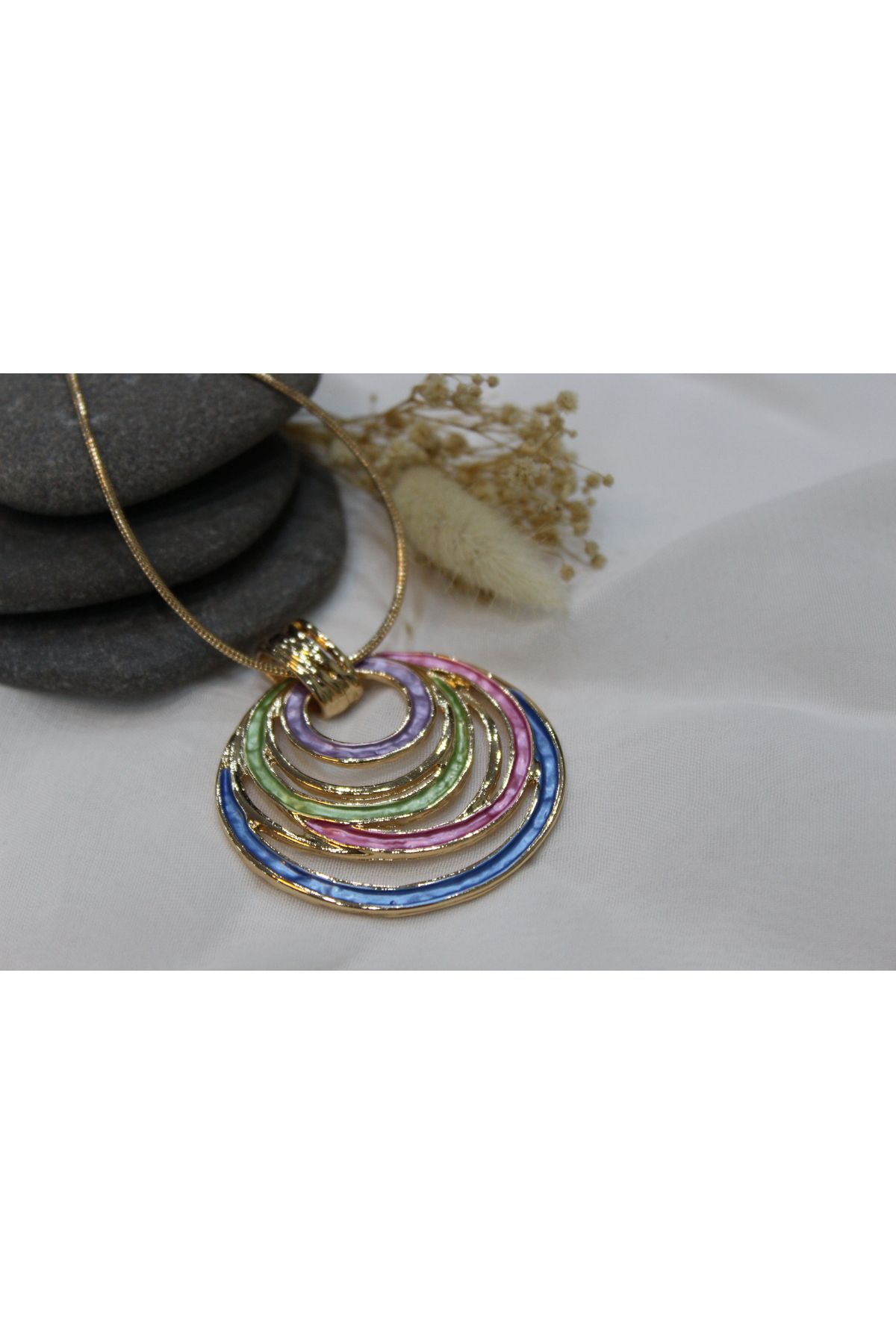 crn accessories Color Bloom - Mineli Renkli Bohem Kolye