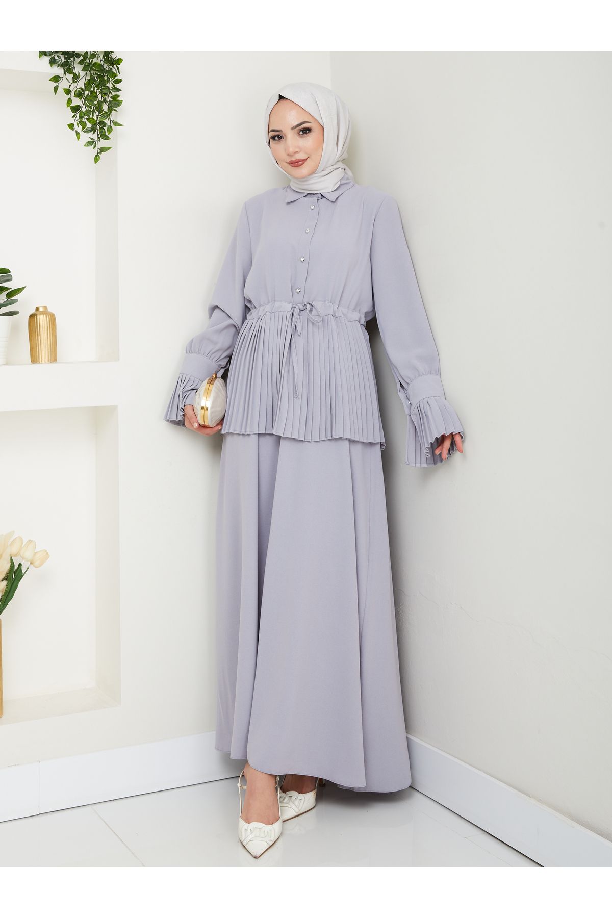 EFSUN MODA ETEKLI PİLİSELİ DETAYLI TESETTÜR TAKIM