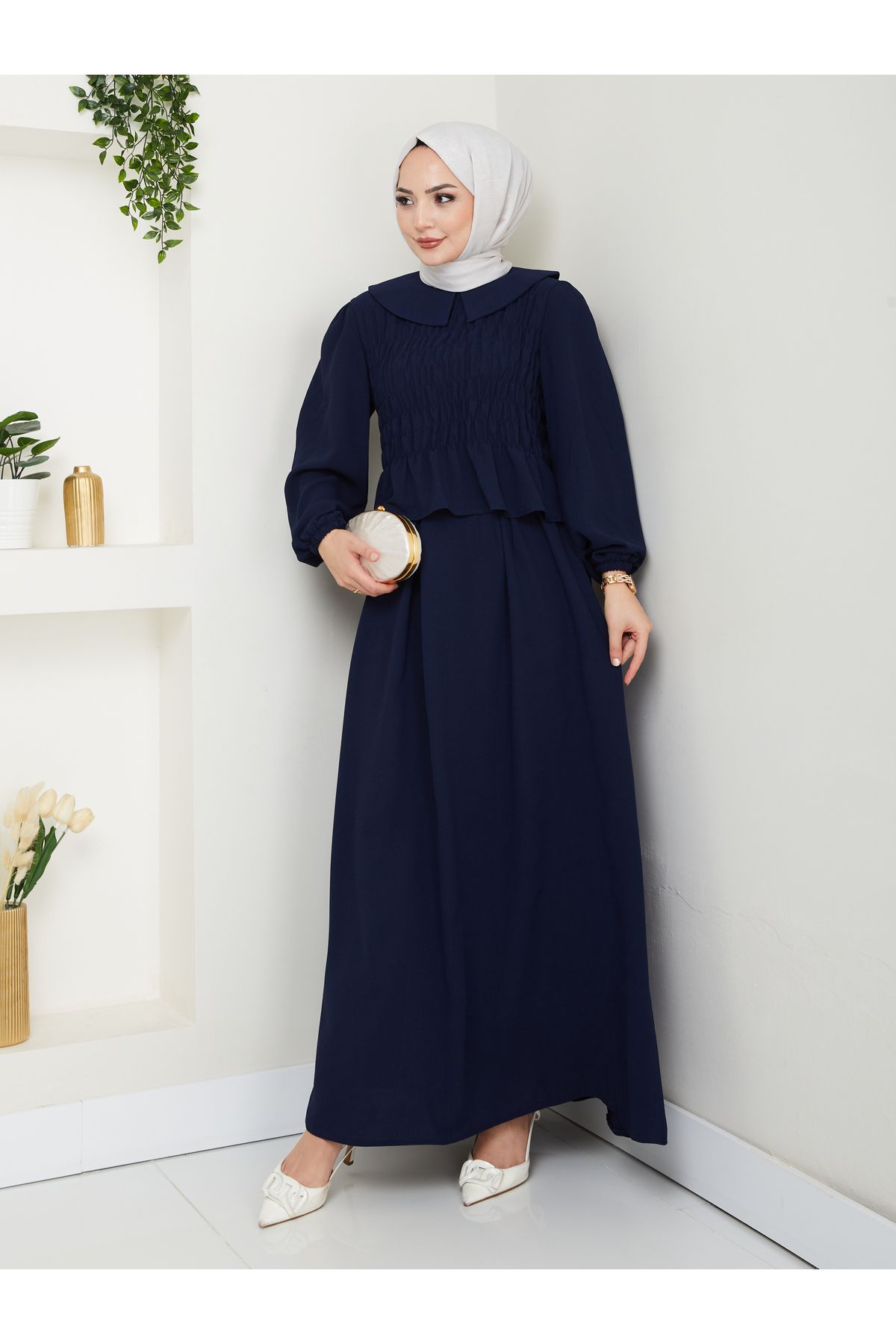 EFSUN MODA ETEKLI GİPELİ BLUZ BEBE YAKA TESETTÜR TAKIM