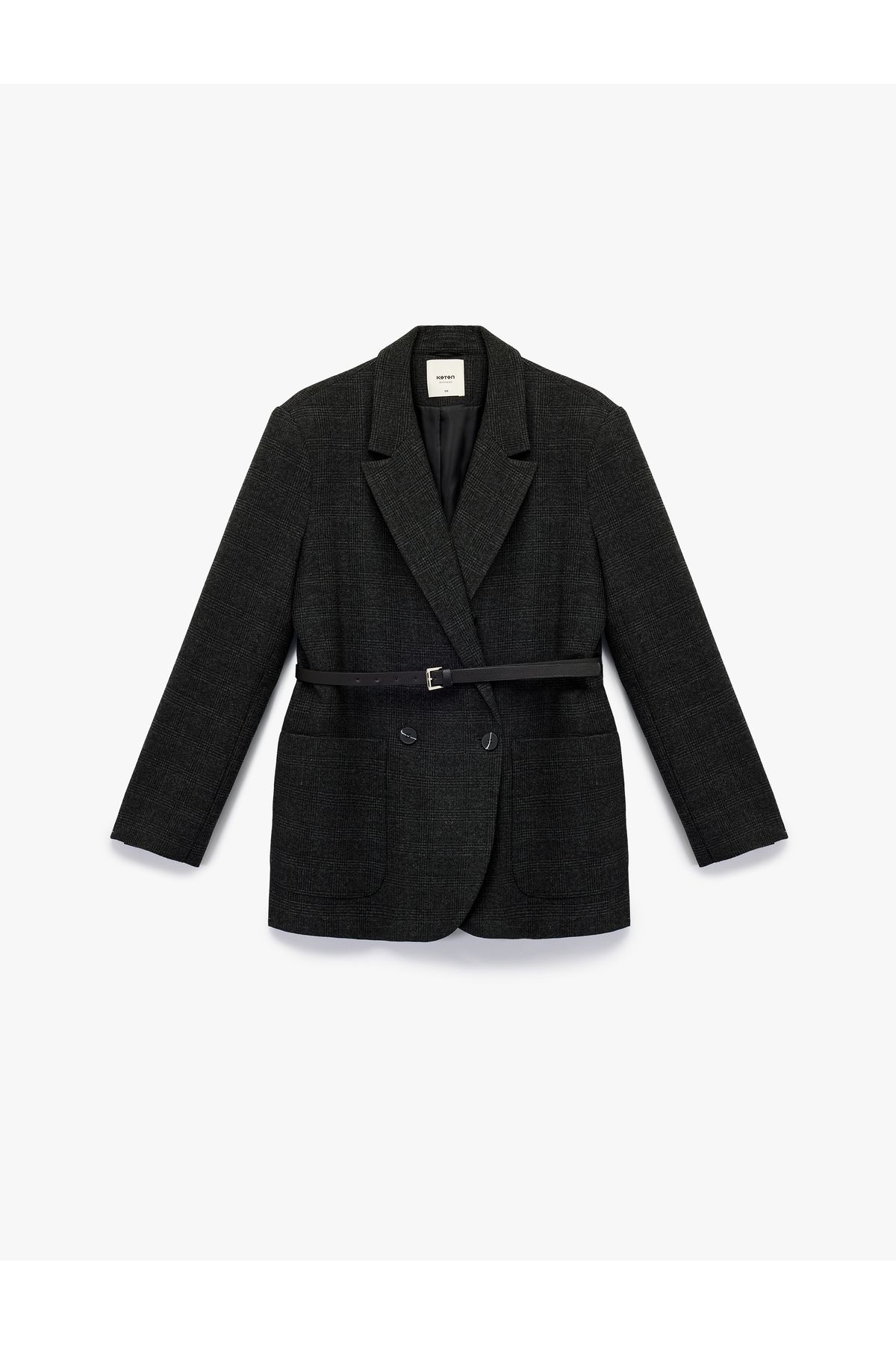 Koton Uzun Kollu Cepli Kruvaze Kemerli Blazer Ceket