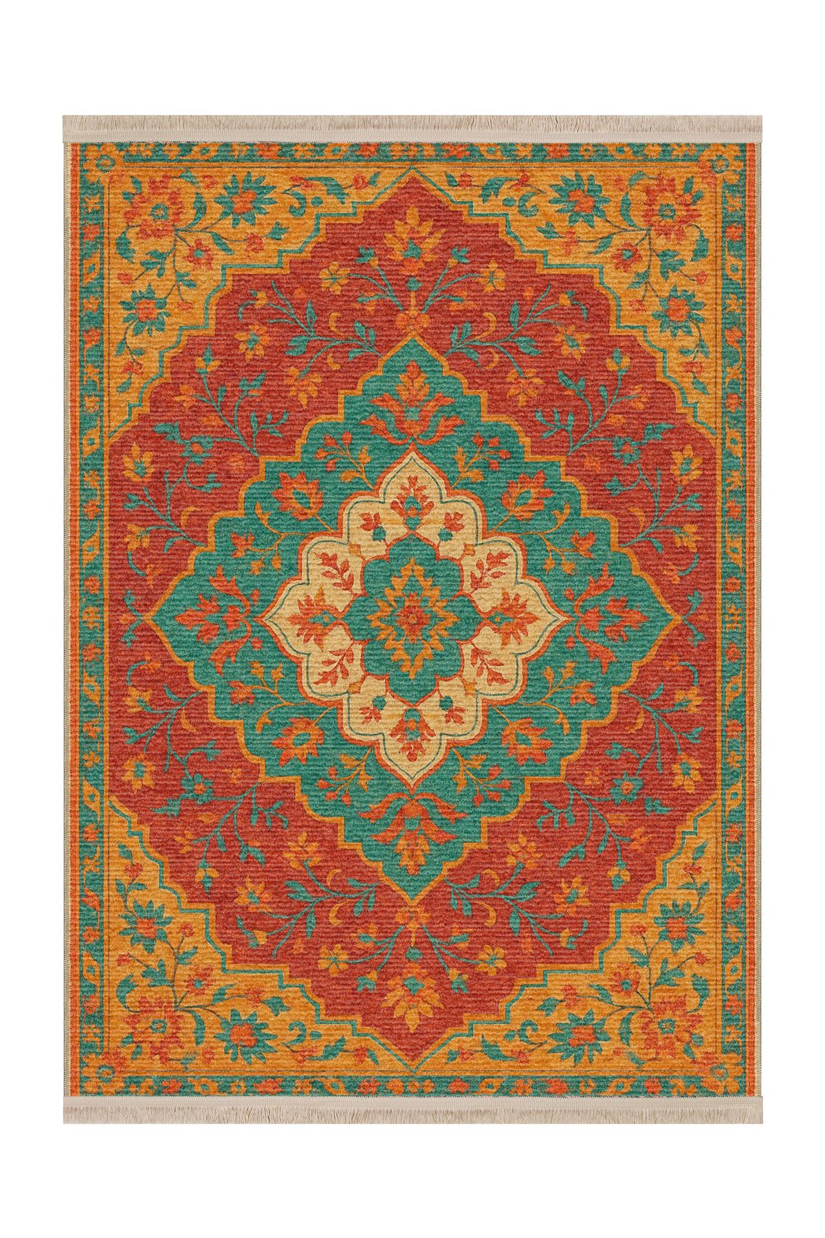 Rugs Modern Halı MOSSO Yeşil Turuncu Etnik Desenli Dokuma Taban Modern Dekoratif Halı mosso01
