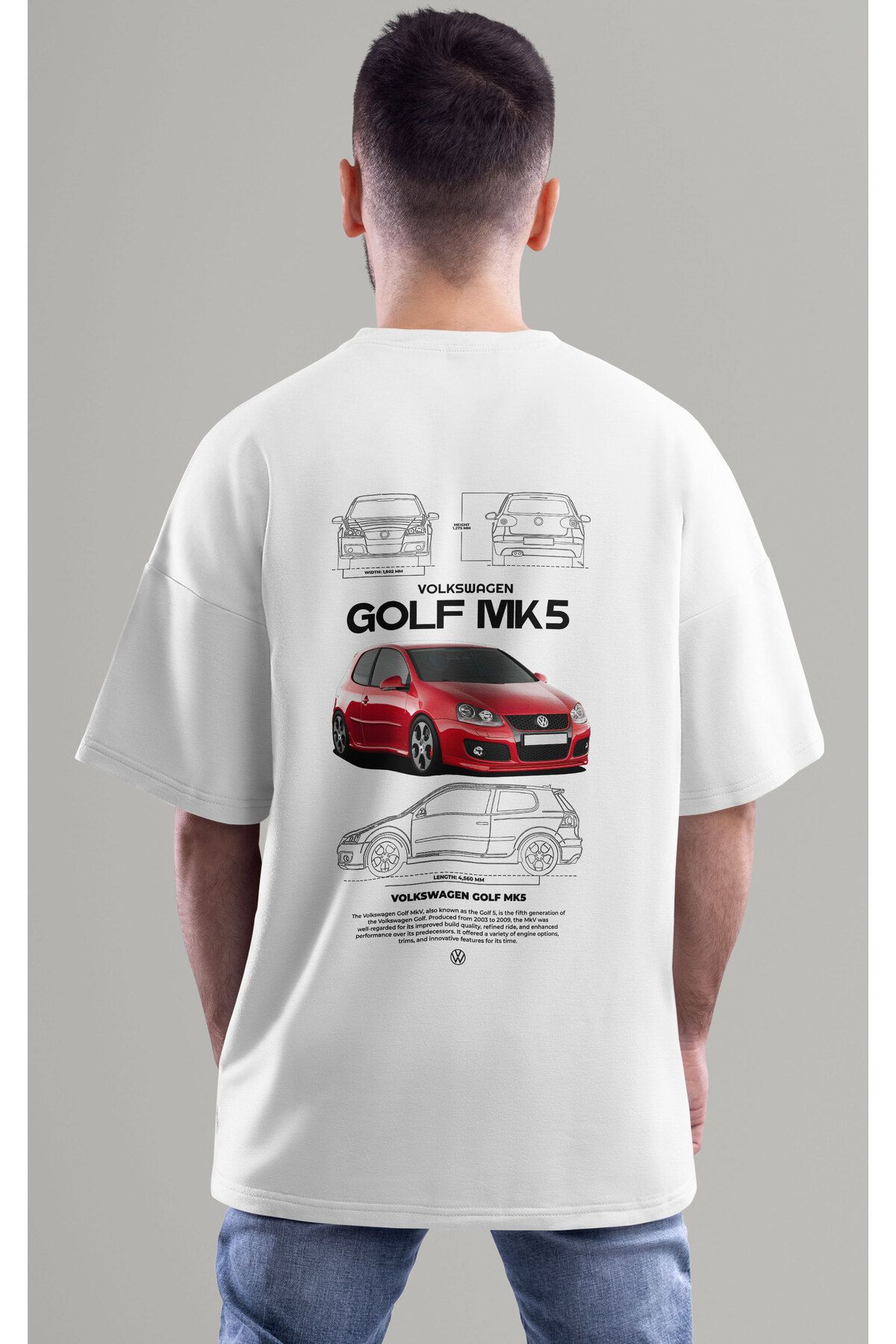 ELFAMİ Unisex Erkek/Kadın GOLF MK5 Renkli Özel Baskılı Oversize Pamuklu Bisiklet Yaka T-Shirt Tişört