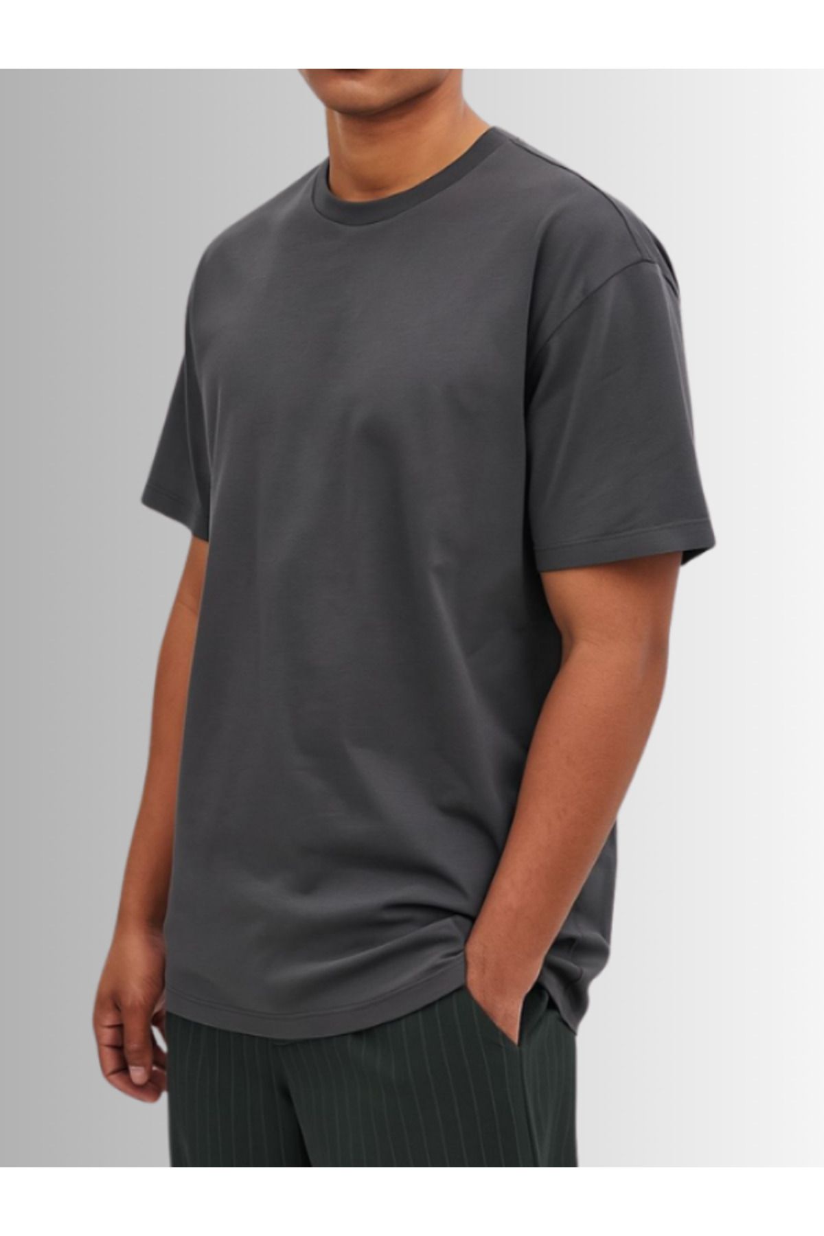 Dearens Antrasit Relaxed Fit Tişört – Basic Unisex Rahat Kalıp