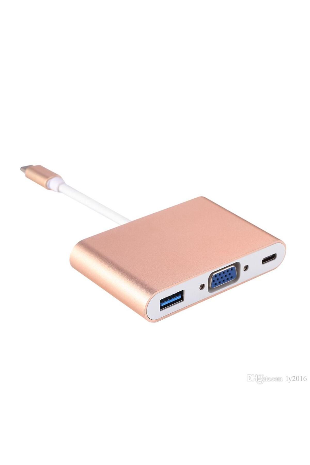 Mykablo USB Type-C Giriş - VGA Çıkış+USB 3.0+Type-C 3in1 Çevirici