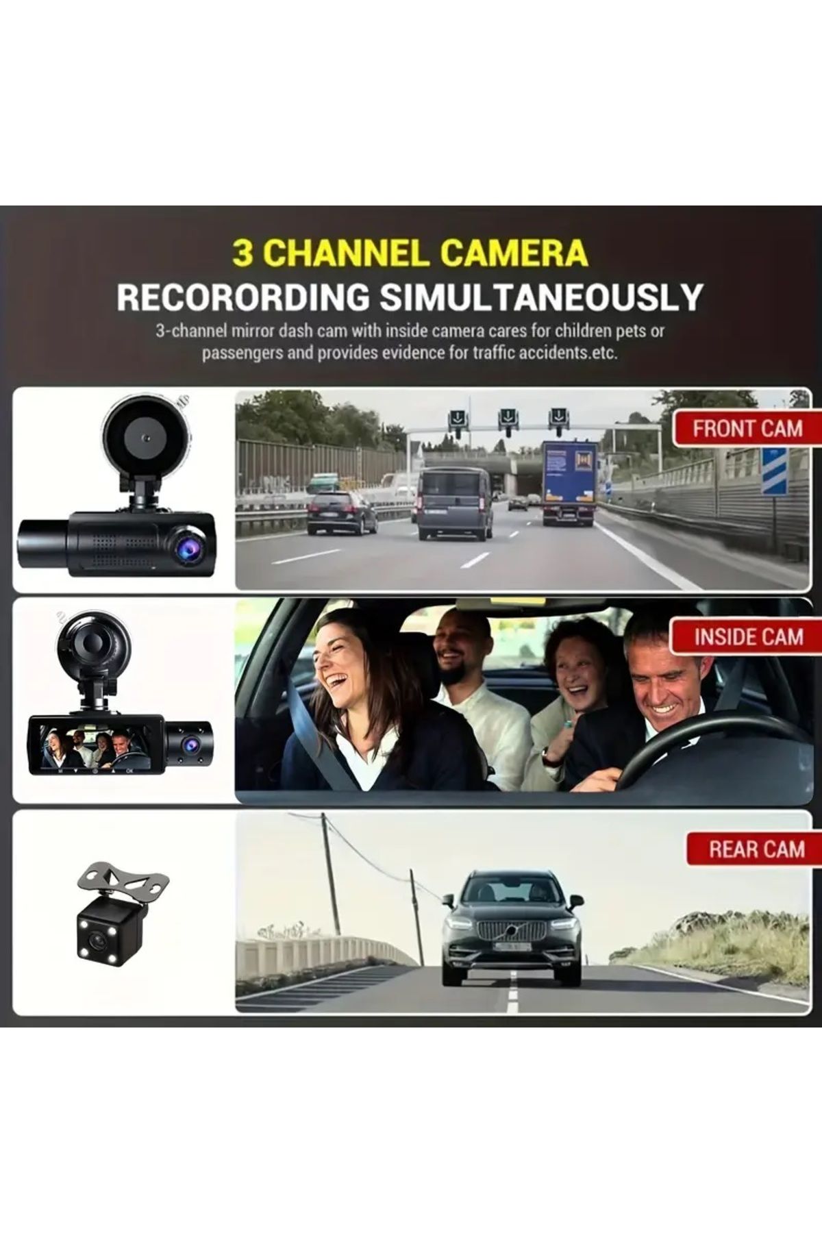 Baideluo-Full HD1080P Car Dash Camera,Night Vision,Front,R&In View,Recording&Real Time Display with Mount 5