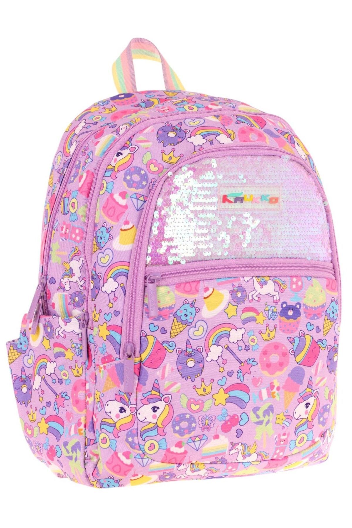 KAUKKO Kids Kız Çocuk (Lila - Pullu Sweet Desenli) Dört Gözlü Okul Sırt Çantası - L5215