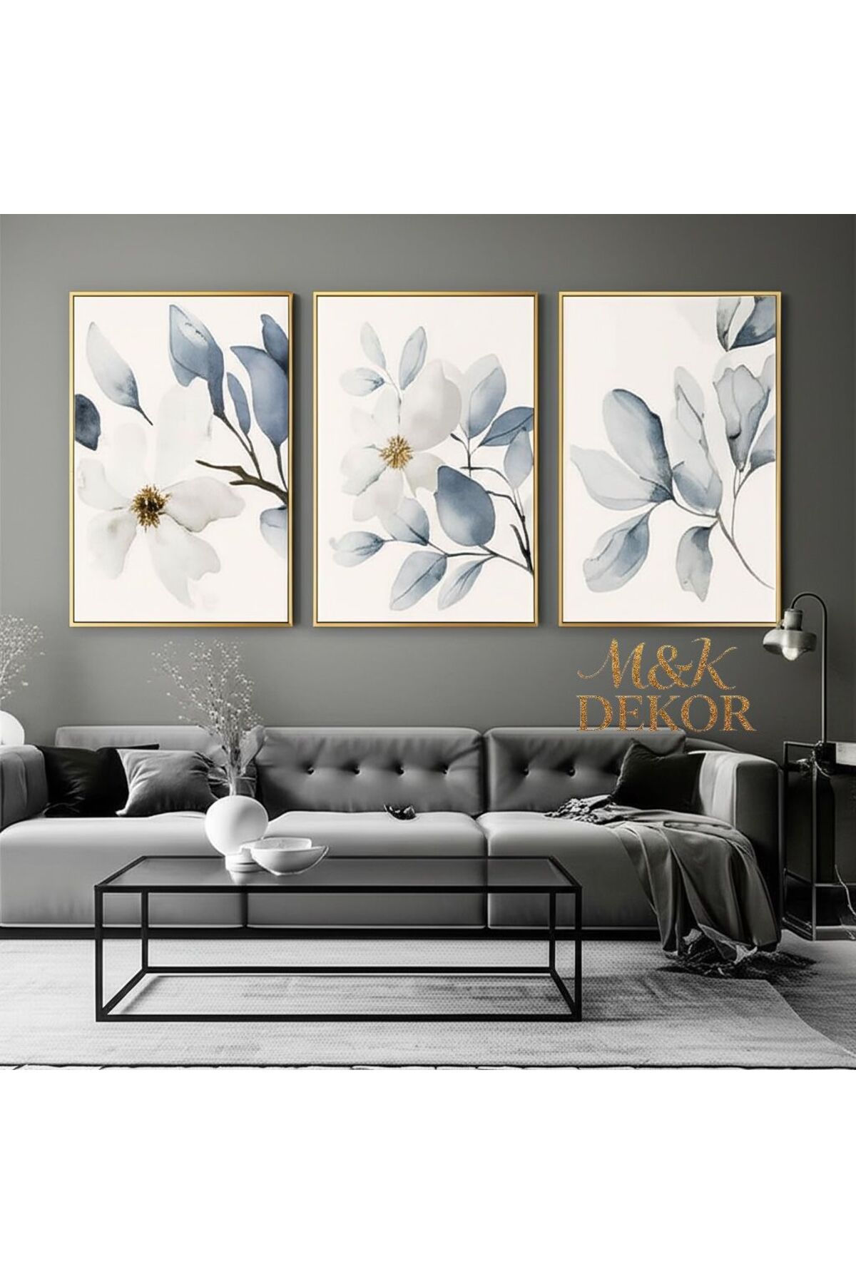 POSTER Fotoğraf Tablo Seti, 3 Adet Altın Rengi Çerçeve ve Poster - Mutfak, Salon, Yatak Odası Dekoru