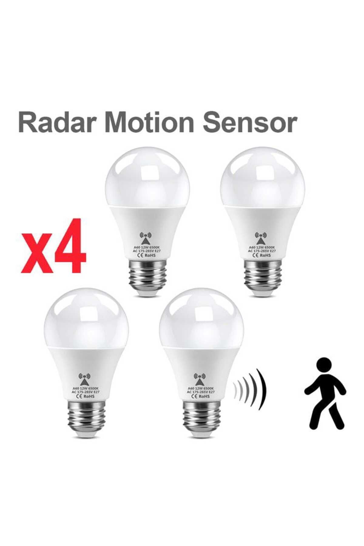 fullreyon 4 Adet 18 Watt Hareket Sensörlü E27 Duy Led Ampul Gece Sensörlü Beyaz IŞIK 18 Watt 1620Lm Led Ampul