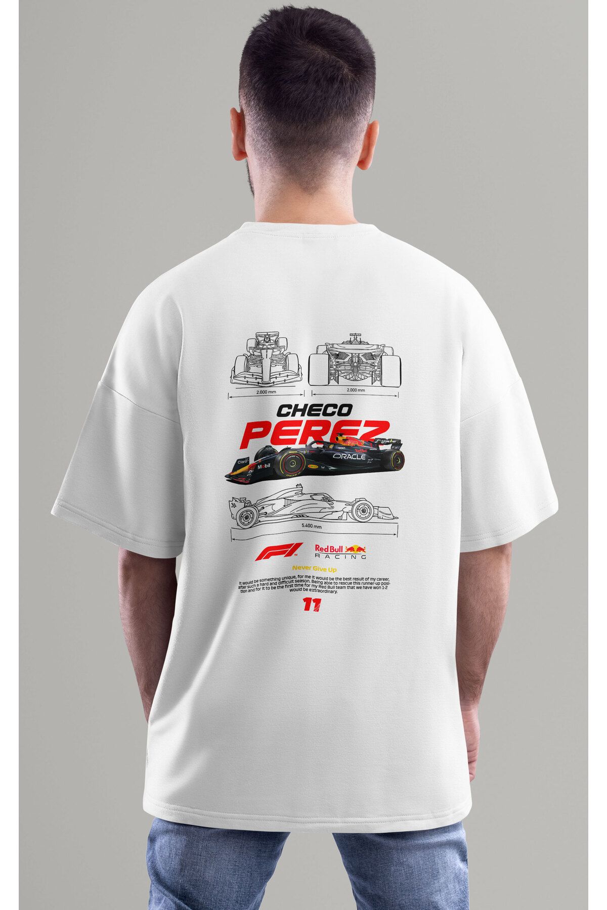 ELFAMİ Unisex Erkek/Kadın CHECO PEREZ Renkli Özel Baskılı Oversize Pamuklu Bisiklet Yaka T-Shirt Tişört