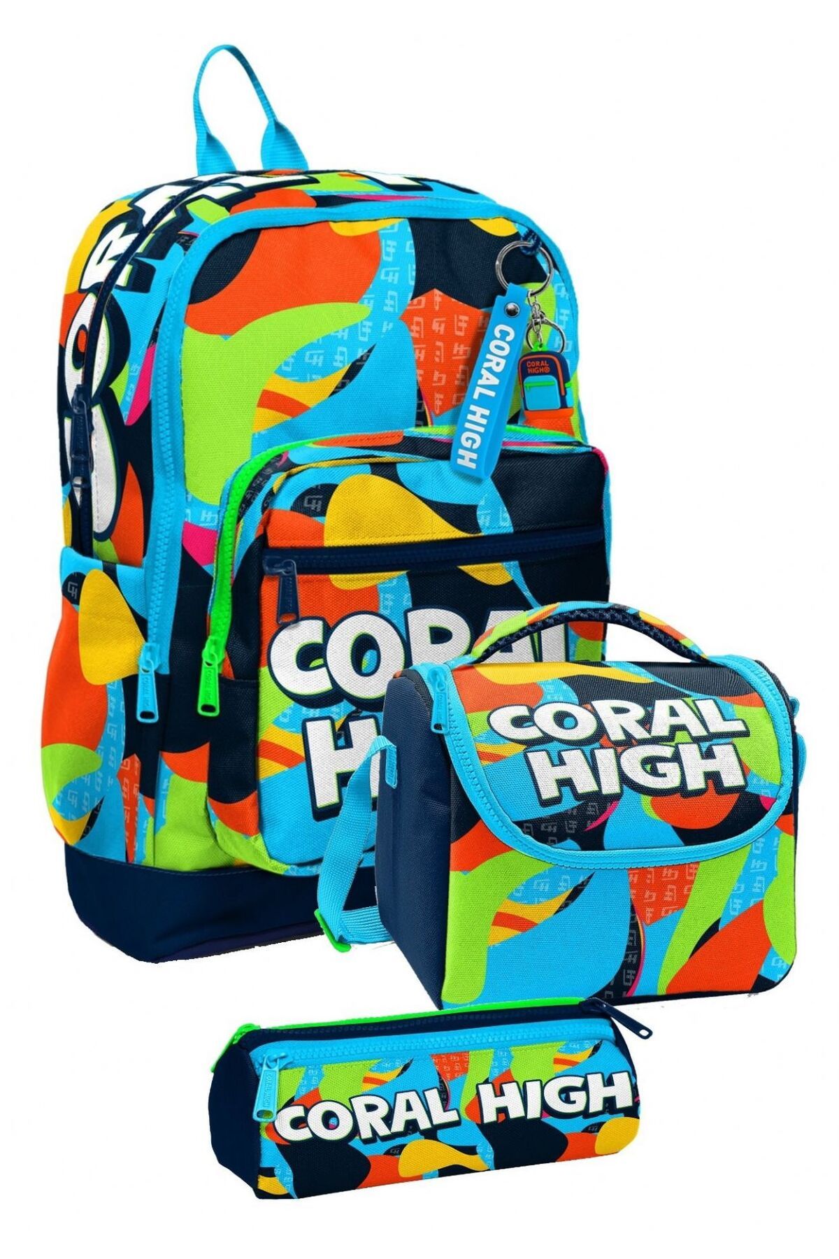 Coral High İlkokul Üçlü Okul Başlangıç Çanta Seti - Lacivert Mavi Grafiti, Erkek Çocuk